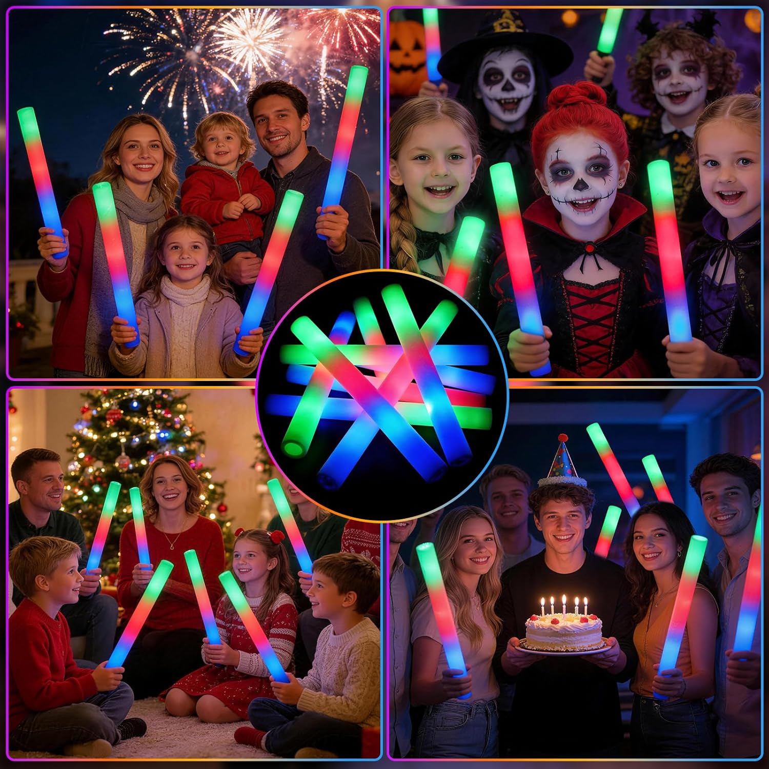 56PCS Foam Glow Sticks Bulk, Light up Foam Sticks with 3 Modes of Color Flashing, Glow Sticks Party Pack, Light up in the Dark Party Supplies for Wedding, Concert, New Year, Halloween