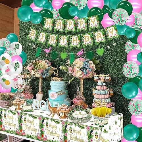 Miniatura 5 de 234 piezas hawaiana Aloha suministros de fiesta tropical Luau decoraciones de fiesta hawaiana decoración de fiesta de verano - Platos, pancarta,