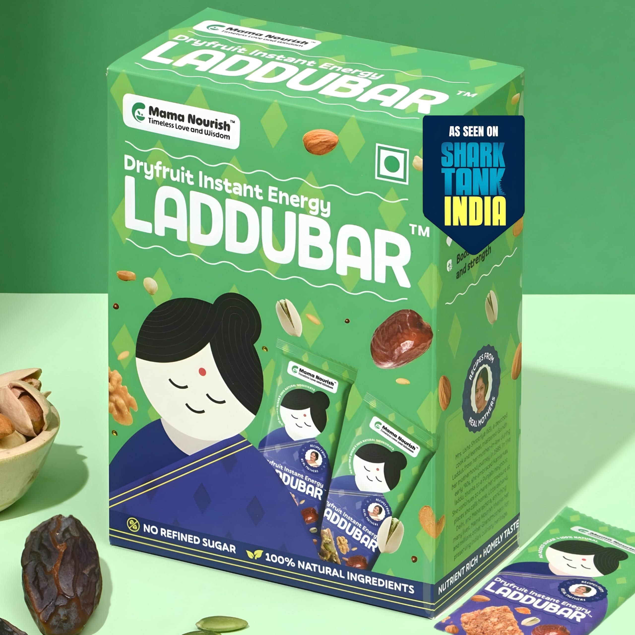 MAMANOURISH Laddubar - Dryfruit Instant Energy Laddubar | Energy Bars | Healthy Snack Bar | Nutrition Bar | No Added Sugar & No Preservatives | Cow Ghee | Pack Of 5 X 35 Gram Each