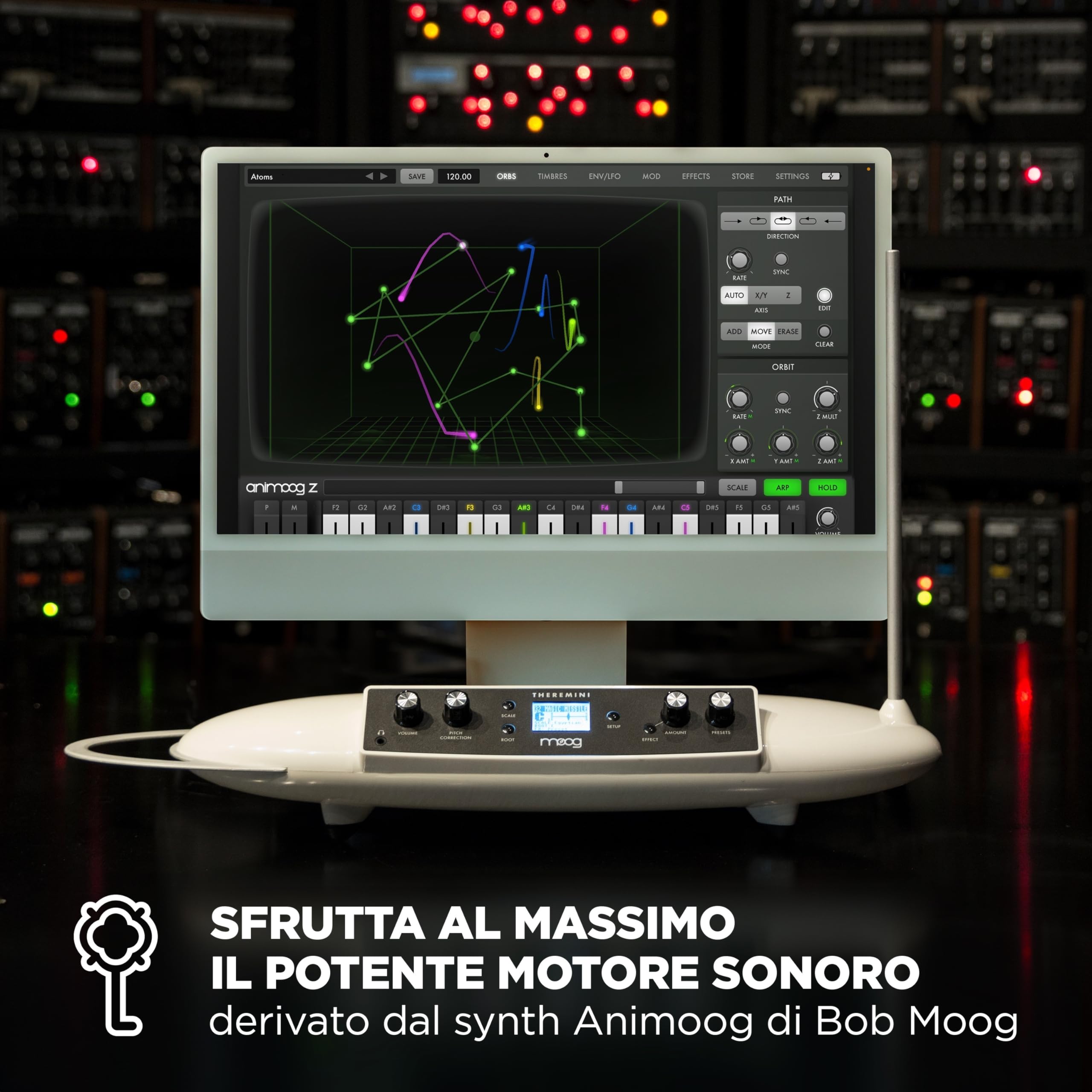 MOOG Theremini - Theremin con Pitch Correction, Uscita CV, Accordatore, Altoparlante, Schermo LCD e AniMOOG Synthesizer Sound Engine con 32 Preset