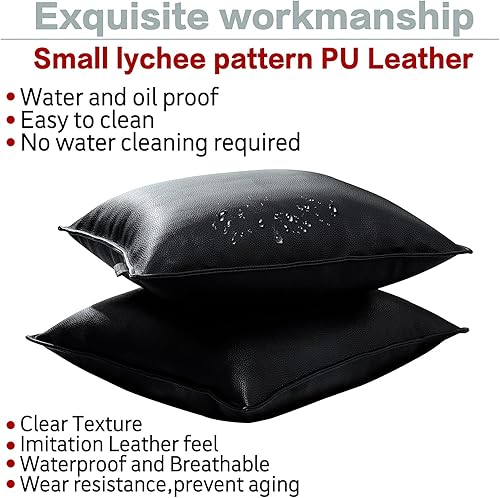 Miniatura 3 de Juego de 2 fundas de cojín cuadradas, gruesas y resistentes de piel sintética, color liso, impermeables, a prueba de polvo, para patio, sofá, banco,