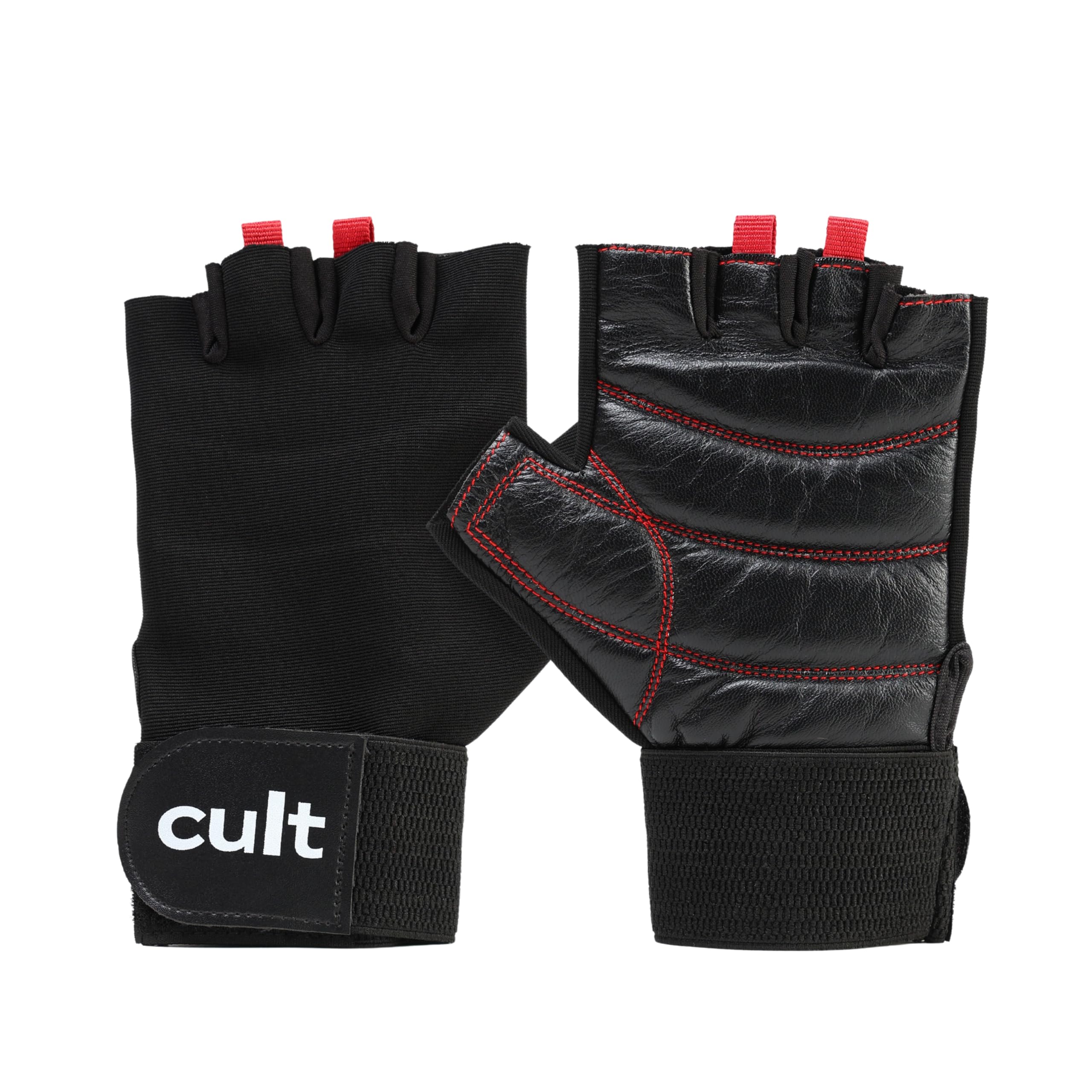 CULT Fitness Training Gloves for Men & Women – Premium Grip Unisex Workout Gloves with Breathable Lycra & Half-Finger Design – Durable, Anti-Slip, Sweat-Absorbent Gym Gloves - Black Red | XL