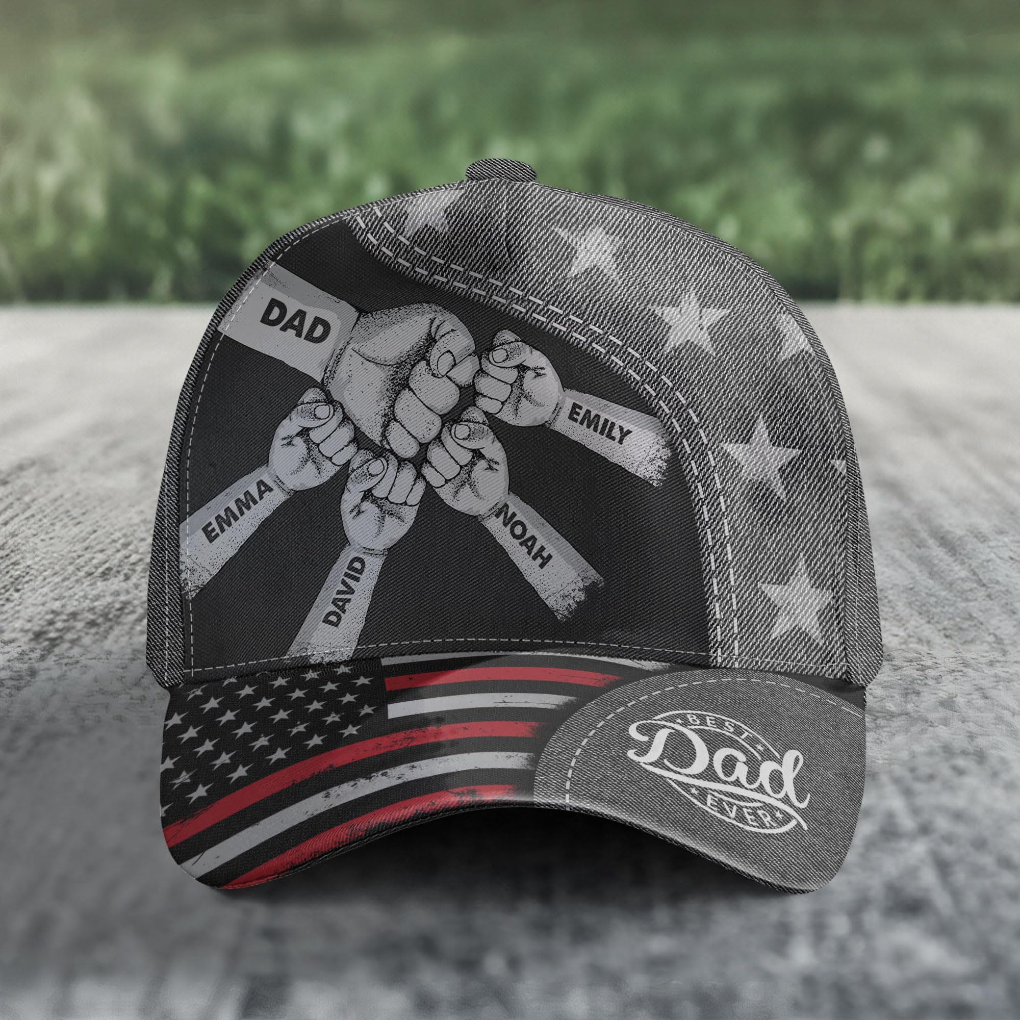 Macorner Personalized Classic Cap, Fist Bump Daddy Grandpa, Custom Baseball Cap with Names, Birthday Gifts for Dad Grandpa