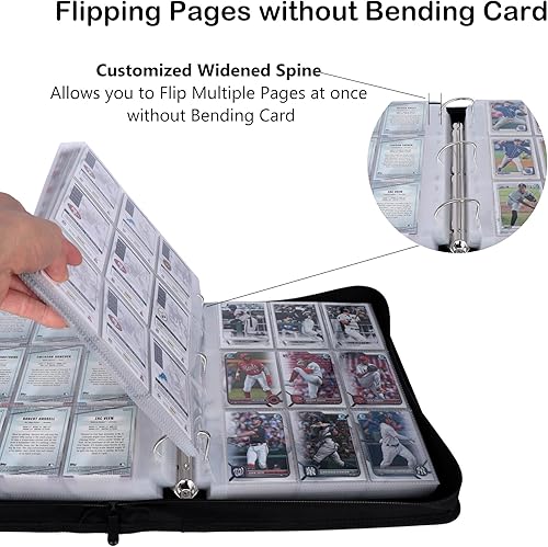 Miniatura 5 de Rayvol Carpeta de tarjetas de béisbol, 9 bolsillos 1008 carpetas de tarjetas deportivas con 112 páginas transparentes de doble cara y anillos en D