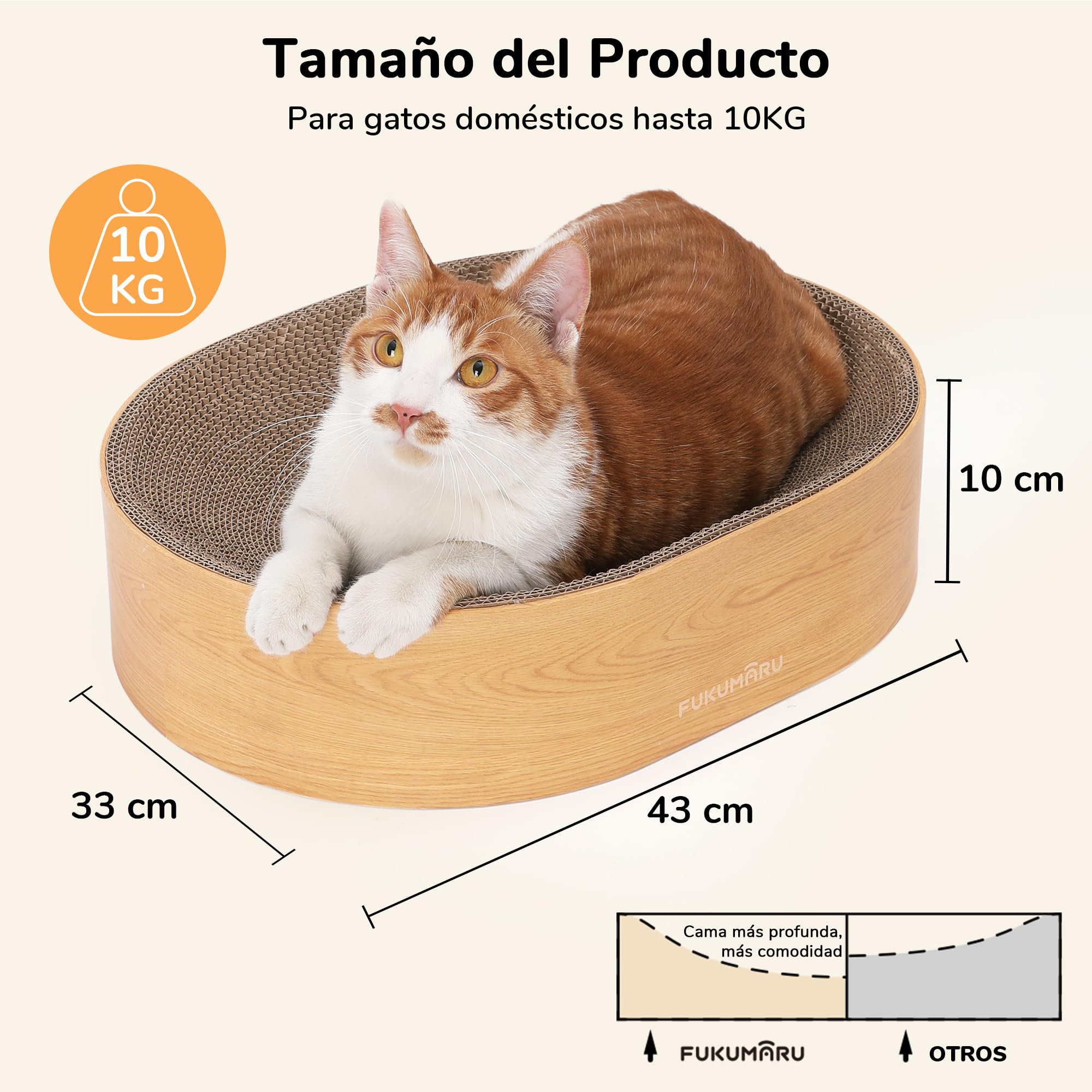 FUKUMARU Tablero Rascador Ovalado para Gatos en Cartón con Patrón de Vetas de Madera - Protege Sus Muebles para Rascar y Descansar