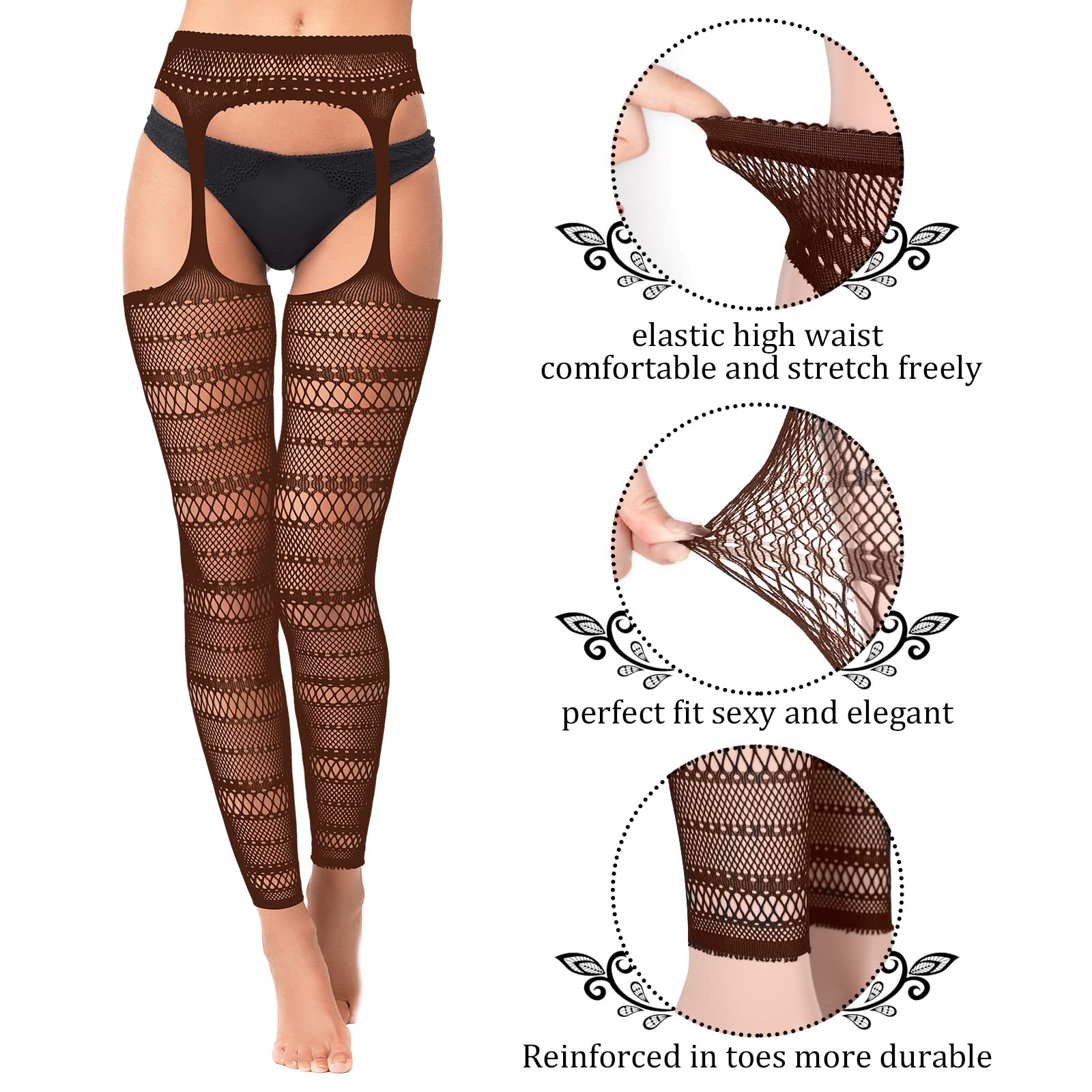 Skylety 6 Pairs Women Fishnet Thigh-High Stockings Tights Suspender Pantyhose Stockings for Women
