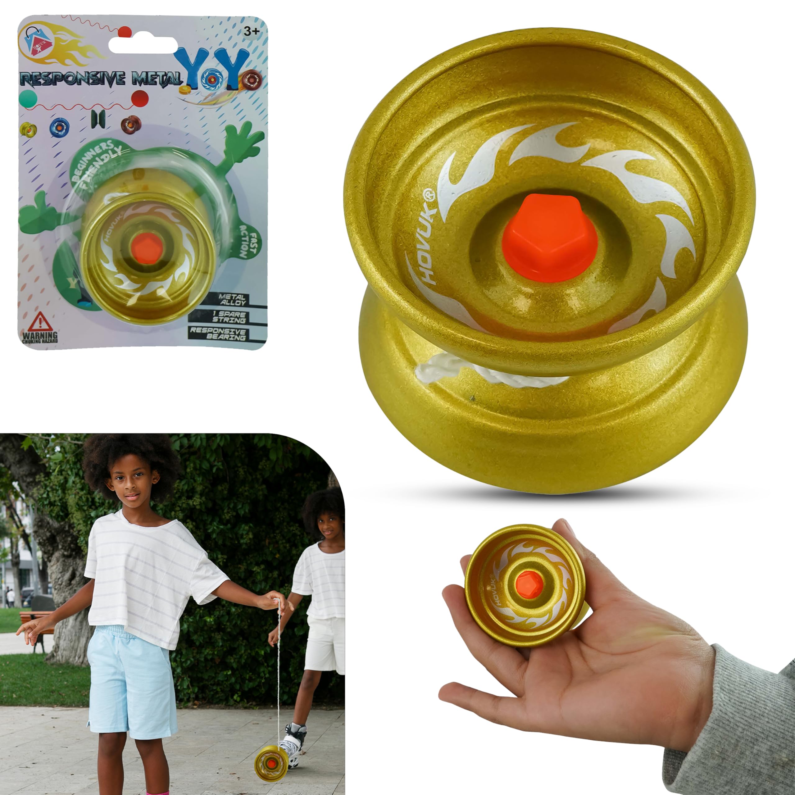 Alloy Responsive Metal YoYo for Tricks – Durable Aluminum Tug Return Yoyo for Beginners, Includes Spare String, 5cm Diameter, Yellow Christmas Yoyo Gift for Kids & Teens