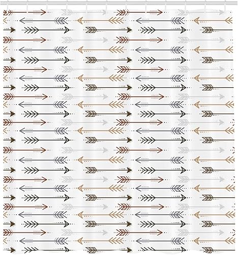 Miniatura 2 de Ambesonne Cortina de ducha bohemia, patrón de flechas retro en línea horizontal dirigida a direcciones opuestas, arte de tela de tela para