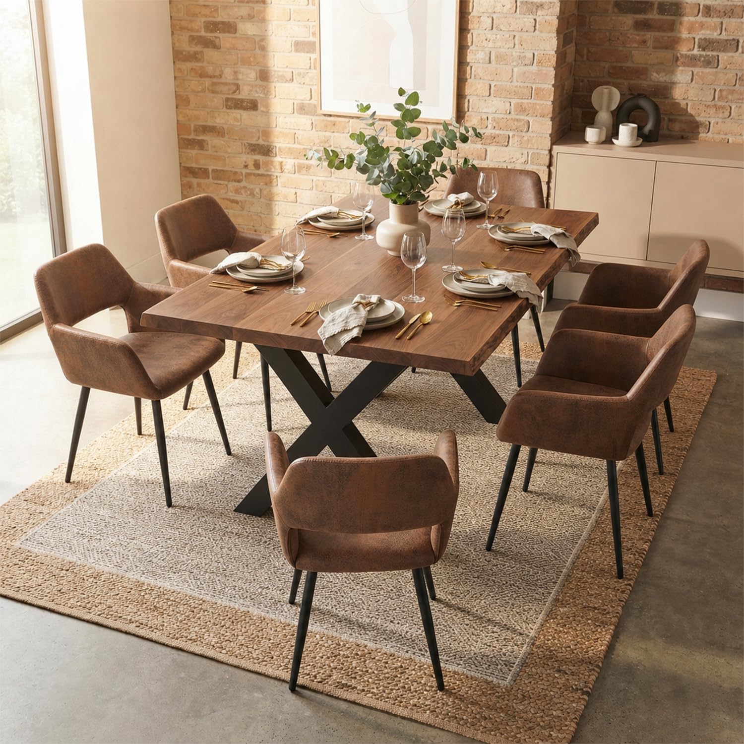 MEUBLE COSY Esszimmerstühle 2er Set Küchenstuhl Polsterstuhl mit Armlehne Sessel Wildledersitz Wohnzimmerstuhl Metallbeine, Braun Vintage, 56x56x78cm