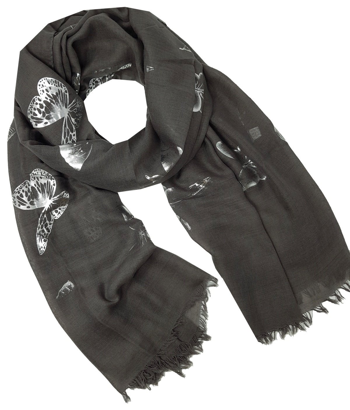 World of Shawls New Butterfly Print Ladies Celebrity Style Scarves Maxi, Scarf, Wrap, Sarong, shawls (Glitter Butterfly Grey)