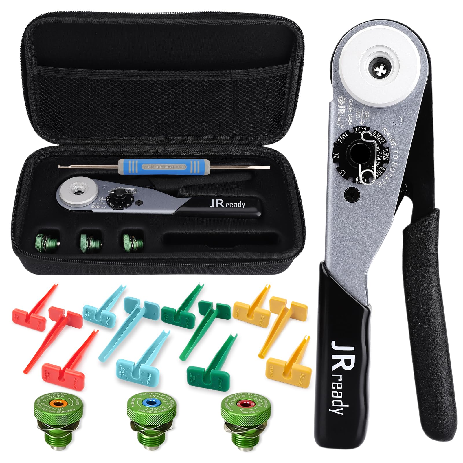 JRready ST2188 Pince à sertir allemande avec outil de déverrouillage pour DT,DTM, DTP et anphénol AT ATP ATP ATM série mesure 16 20 12 contacts massifs, pince à sertir fermée avec trois positionneurs