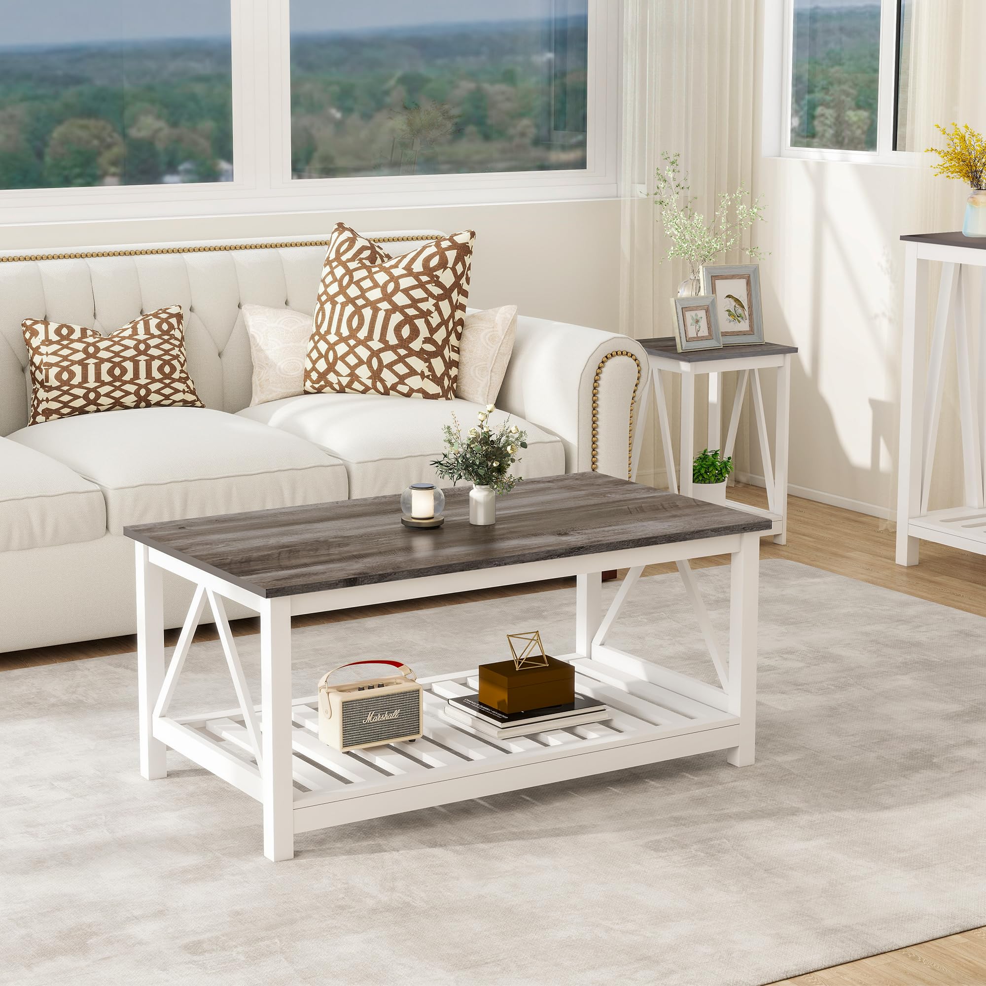 Amazon.com: UYIHOME Farmhouse Coffee Table, White Oak Coffee Table