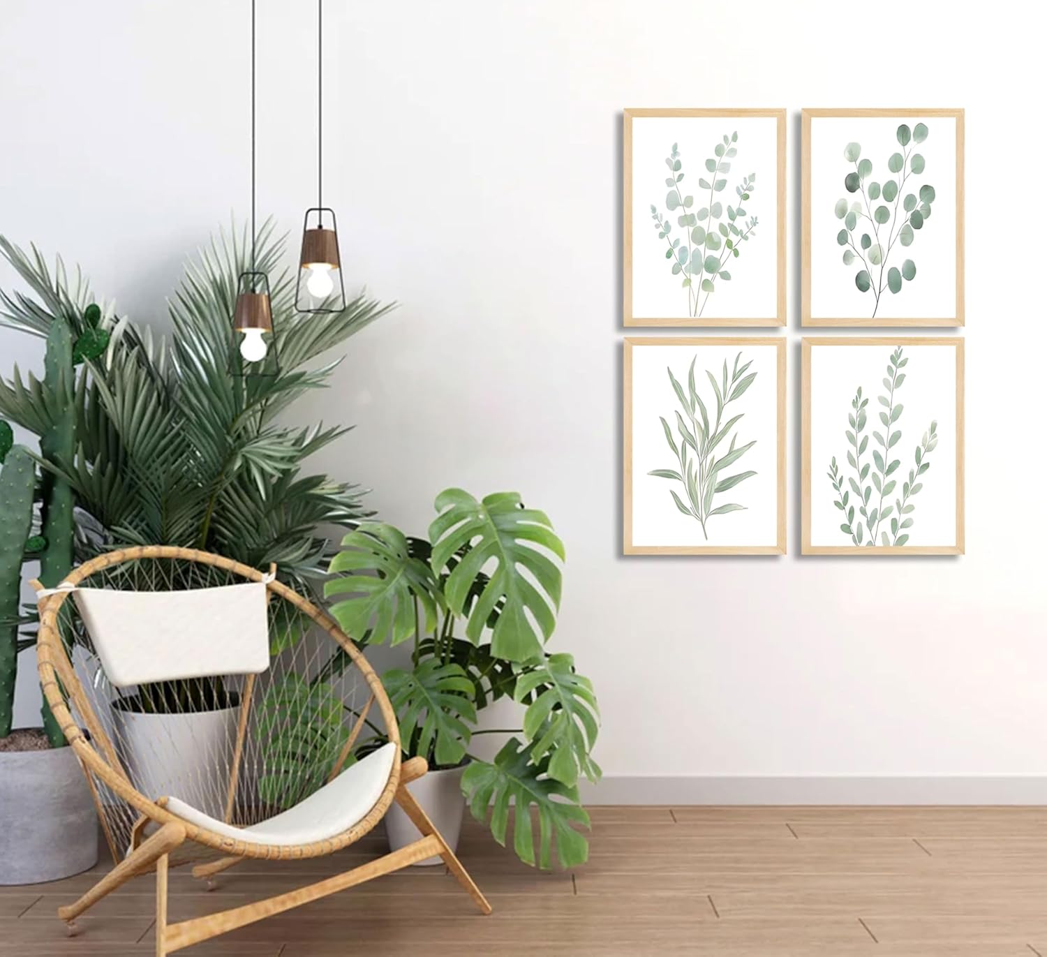 4Pcs Framed Eucalyptus Botanical Canvas Wall Art Sage Green Bathroom Pictures Watercolor Mint Green Plant Leaves Poster Print Modern Minimalist Aesthetics Paintings Wall Decor for Bedroom 12x16in