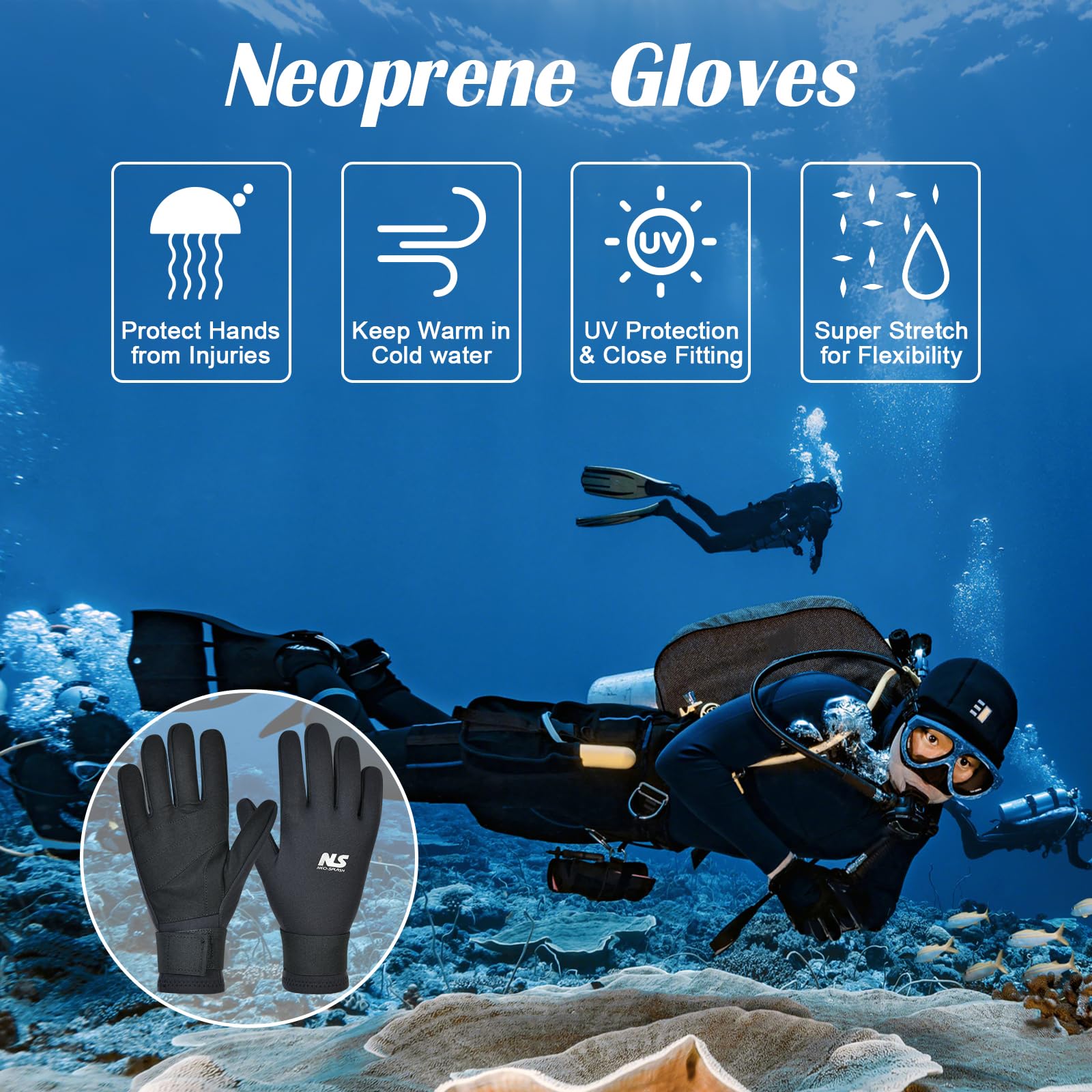 Guanti da immersione in neoprene, 3 mm, caldi