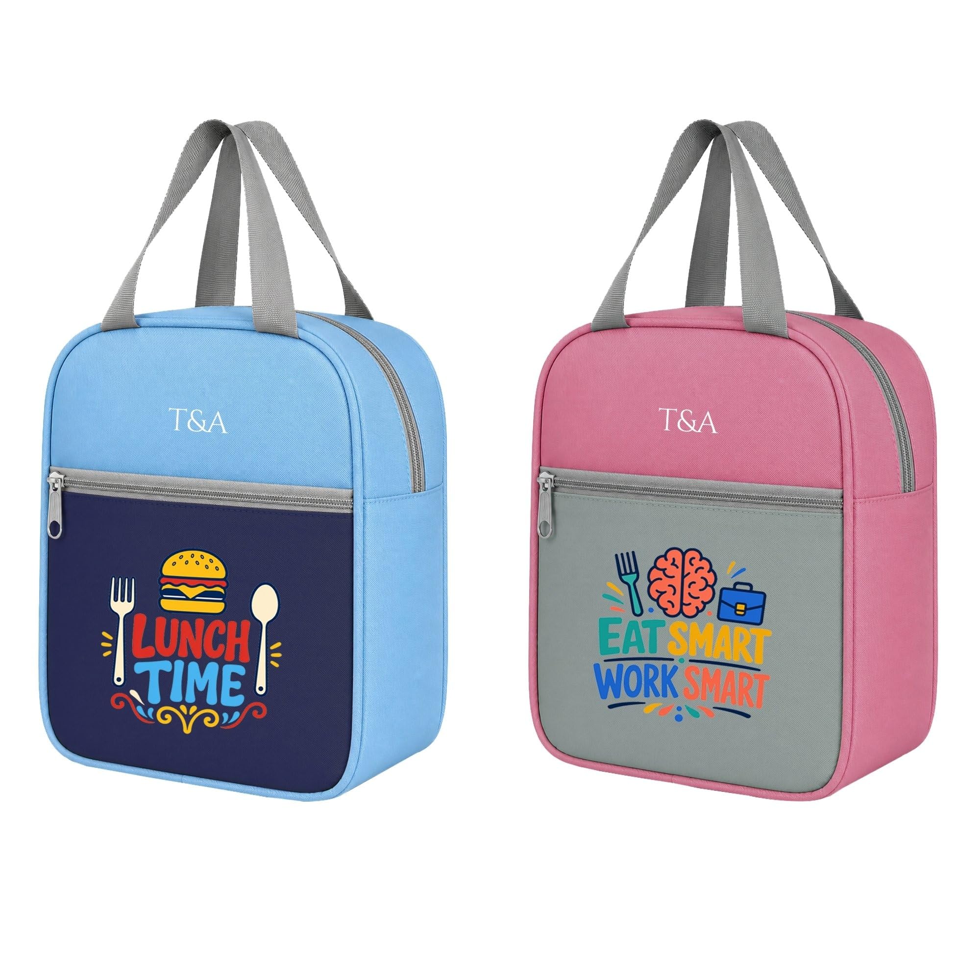 reusable portable lunch bag with front storage pocket, zipper closure and carry handles |tote for office, school, travel and picnic |ta-pk-2|3090