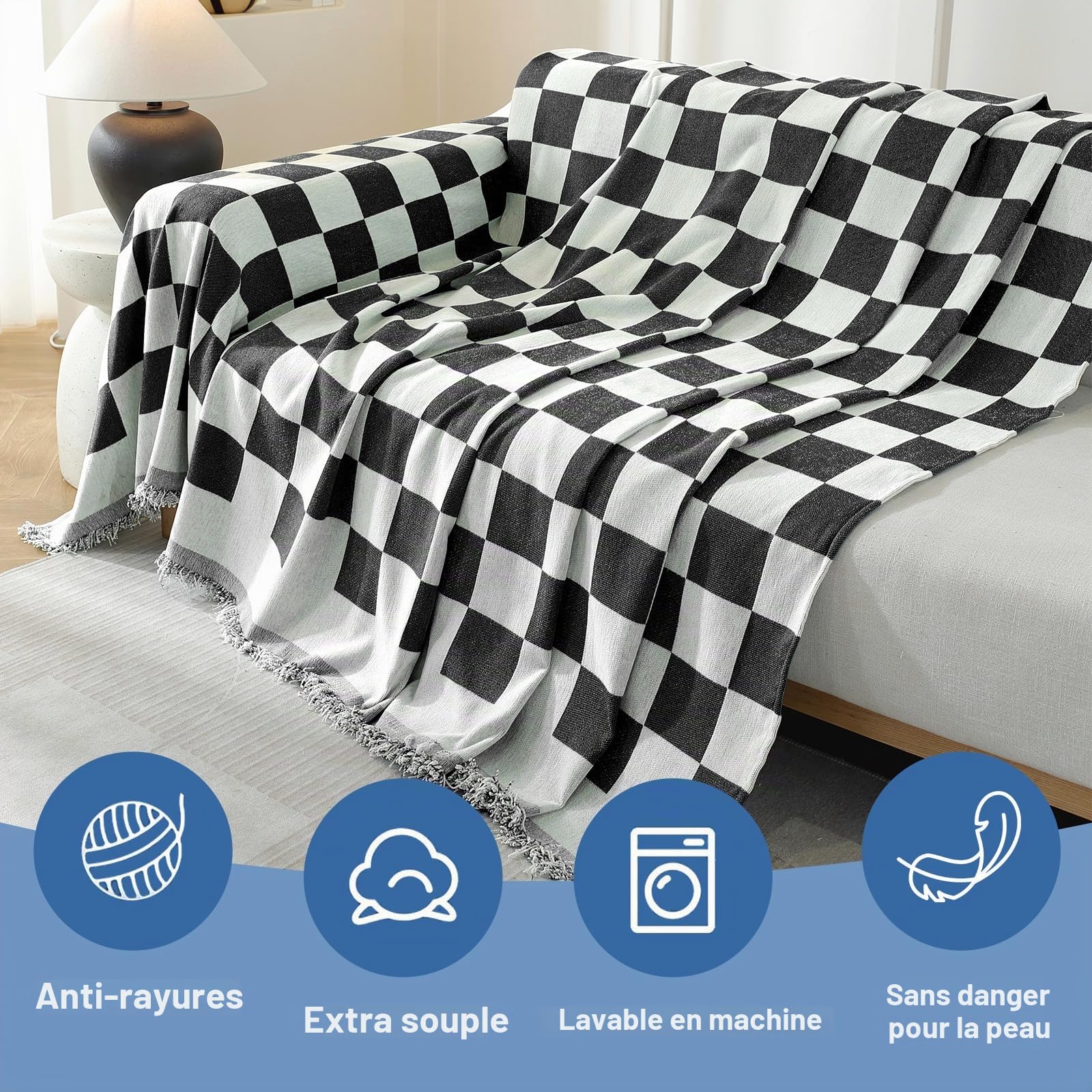 Ystyle Couvre Canapé, 180x340 CM, Jeté De Canapé Grande Taille, Noir Blanc | Housse De Canapé 1/2/3/4 Places, Jete De Canape, Universelle Protege Canape, Recouvre Canape Couverture Canape, Plaid Canapé