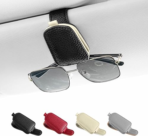 SINGARO Soporte para lentes de sol para automóvil, hebilla magnética de cuero, clip para lentes de sol, clip para lentes de sol, almacenamiento de