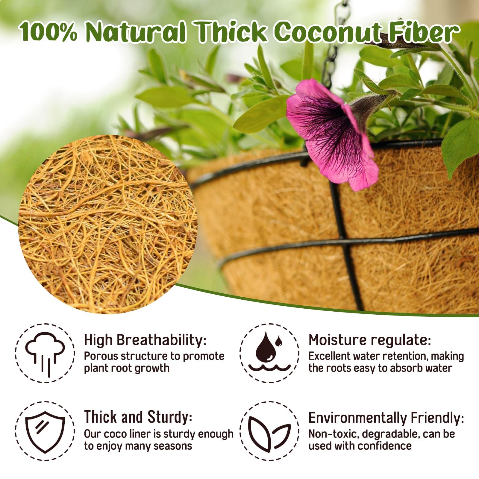Forro de Fibra de Coco 10 Pulgadas Set de 5, Tapete Natural para Cesta Colgante, Resistente y Transpirable para Plantas de Jardín y Balcón