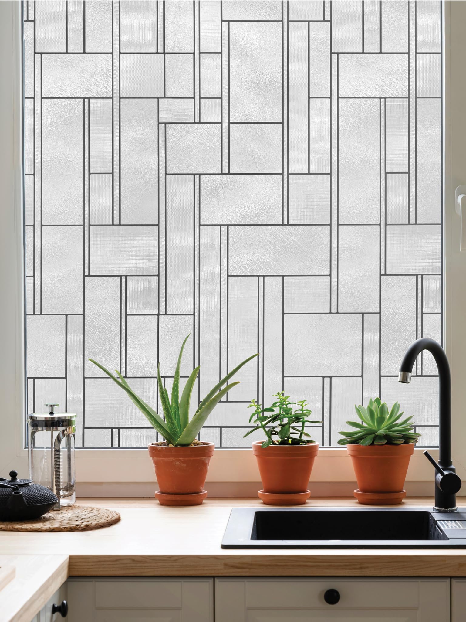 ARTSCAPEEmpire | Privacy Window Film with Textured Leaded Glass Pattern | Non-Adhesive & UV Protection | Easy to Apply & Removable | 24 x 36 Inches | Made in USA