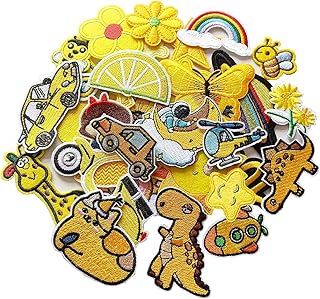 30pcs Yellow Embroidered Iron on Patches Assorted Size DIY Patches Applique for Clothing Jackets Jeans Pants Backpacks