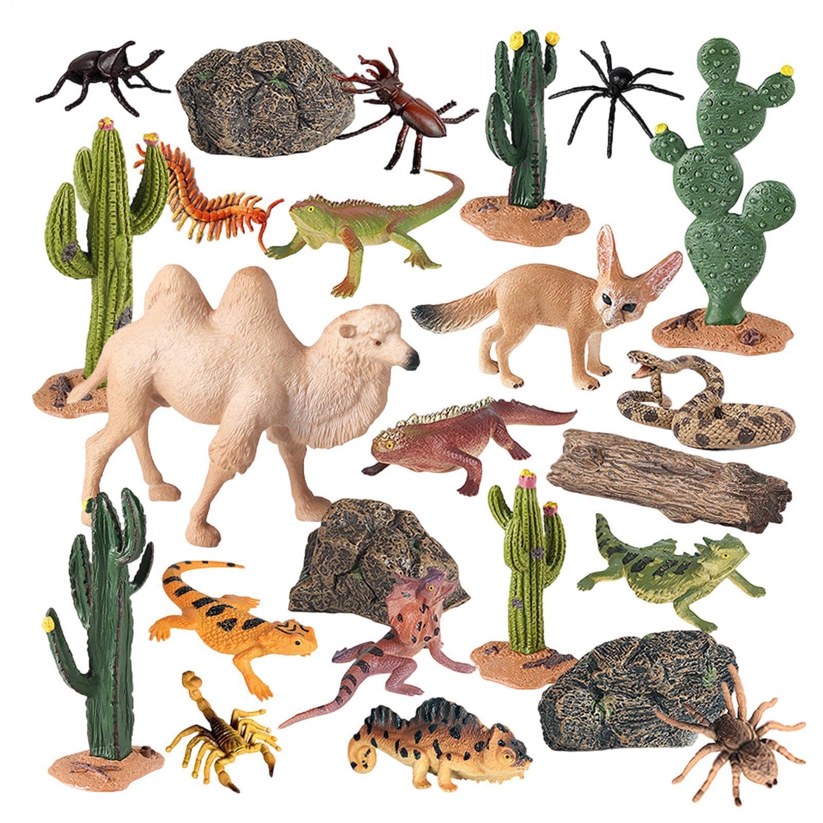 Generisch Animali del deserto, 24 pezzi, modellino di piante | Set di statuette di animali in miniatura per casa, bancone, soggiorno, giardino, tavolo da tavolo, oggetti di scena