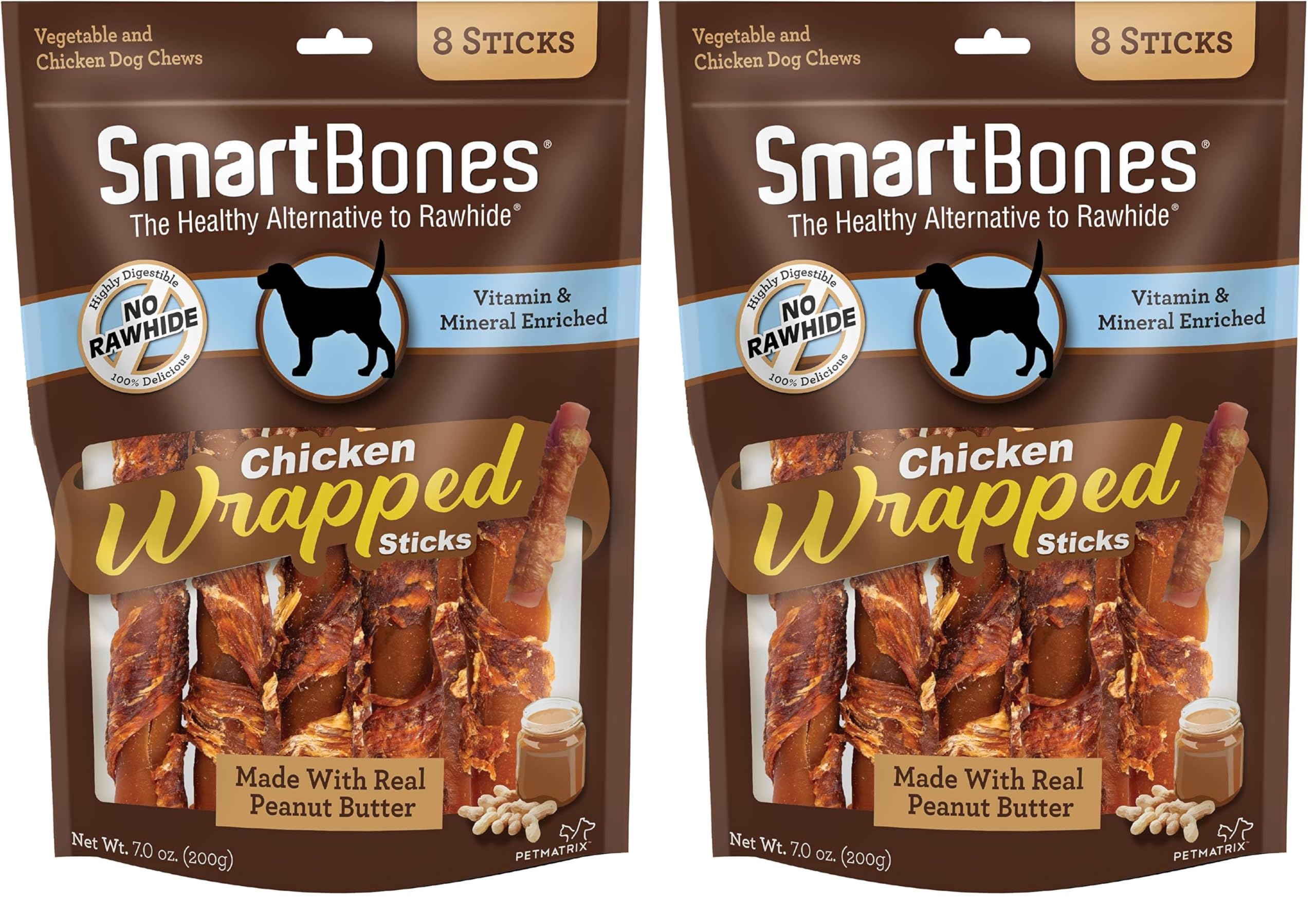 SmartBones Chicken-Wrapped Sticks, Treat Your Dog to a Rawhide-Free Chew Made with Real Chicken and Peanut Butter, 7 Ounce (Pack of 2)