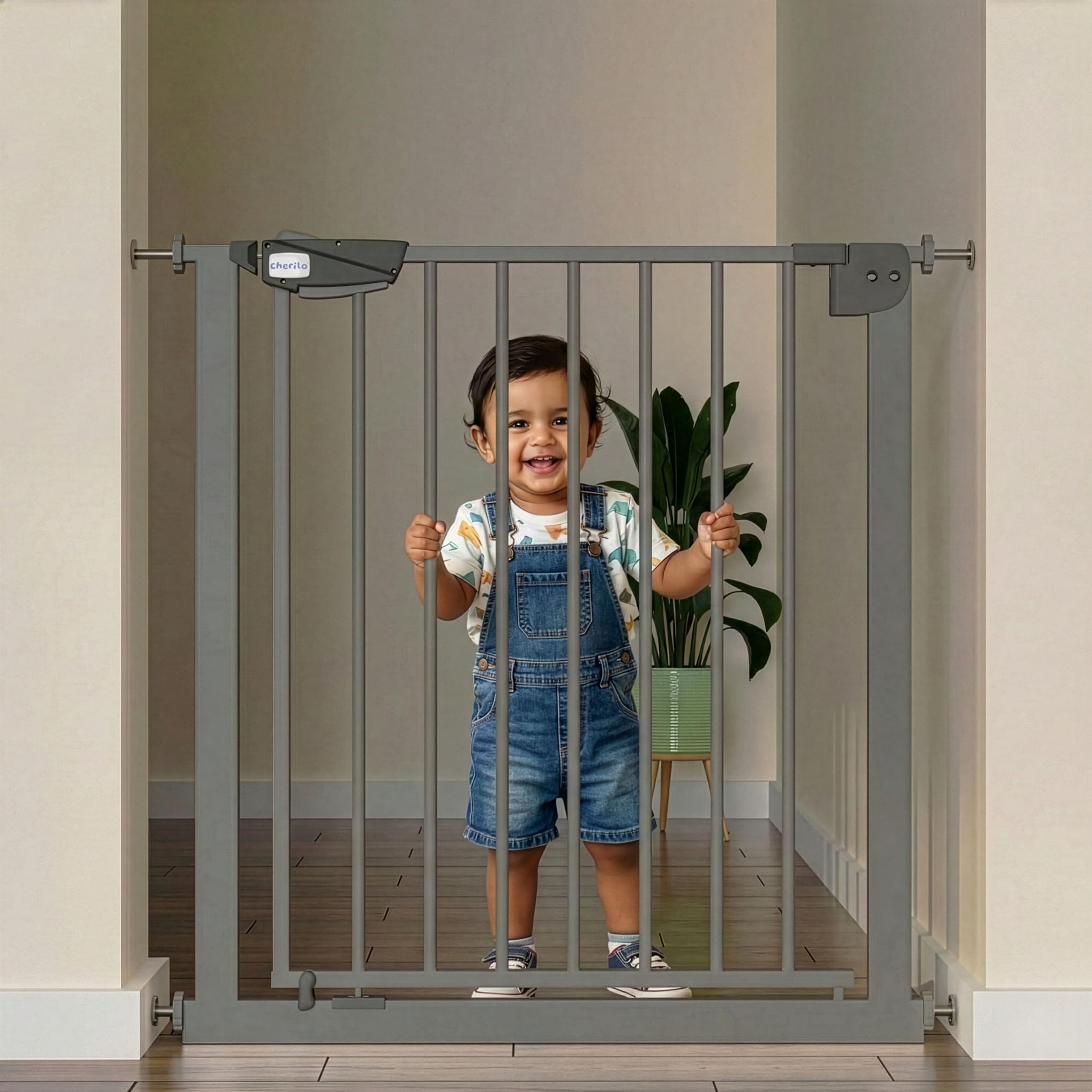 Cherilo Baby Safety Gate for Kids, Dog Gate, Child Gate, Baby Gate for House, Stairs, Doors (for Door Width: 75cm-84cm) - Grey-image-49
