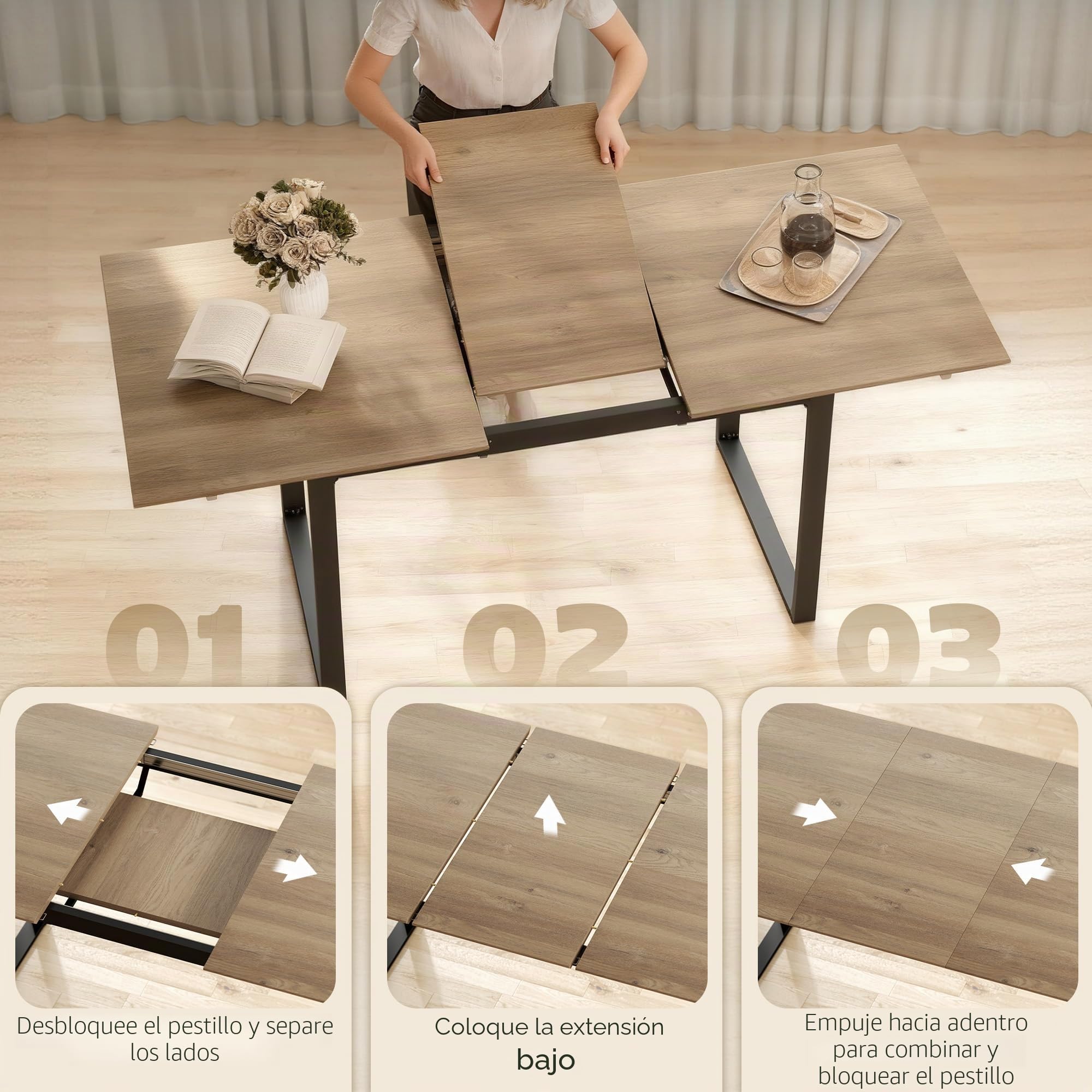 HOMCOM Mesa de Comedor Extensible para 6-8 Personas 140/180x80cm Natural