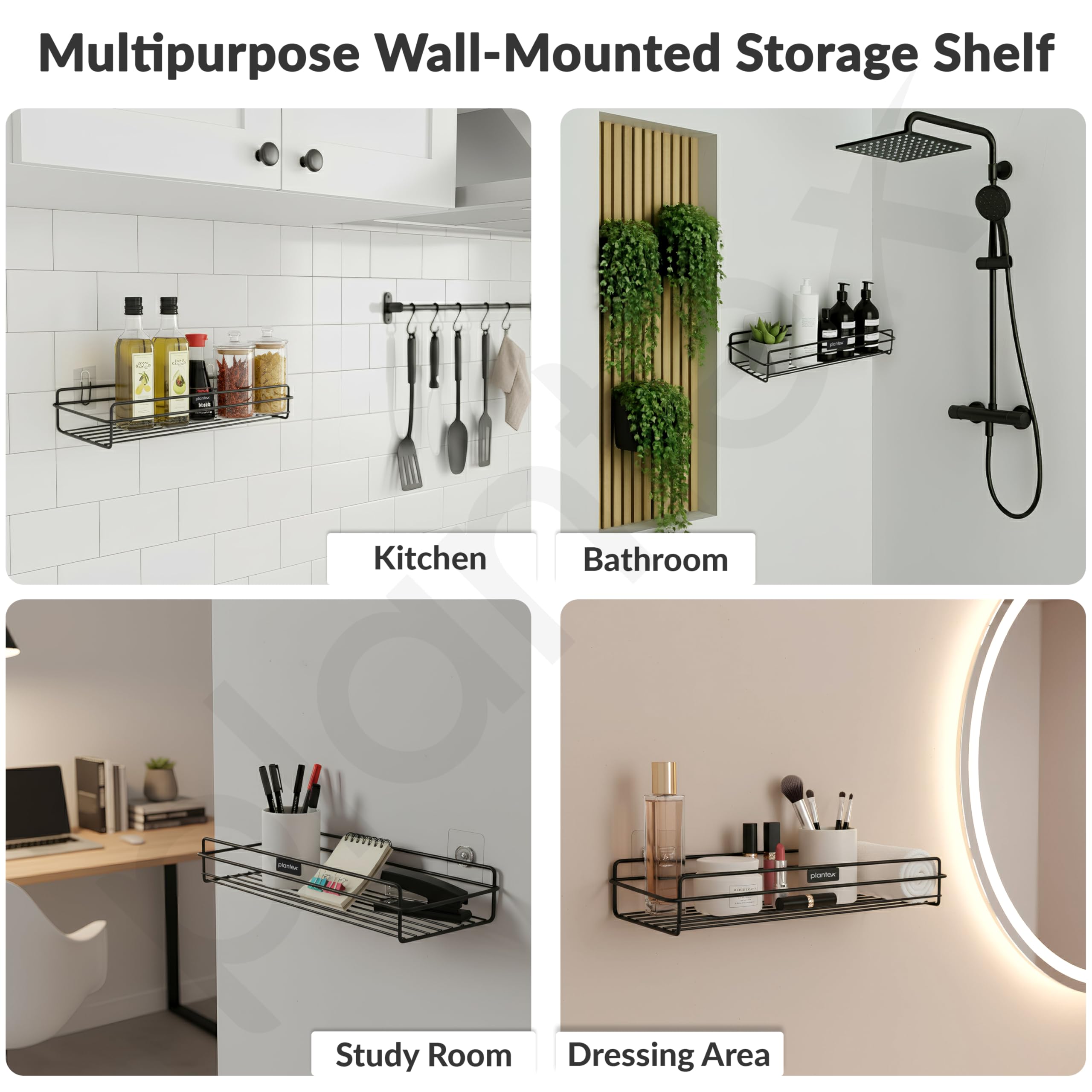 Plantex Self Adhesive Bathroom Shelf Rack/Bathroom Organiser Without Drill/GI-Steel Shelf for Kitchen with Magic Stickers/Bathrooms Accessories- (12x5 inches,Black) — Amazon image 7