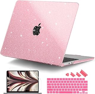 DONGKE Compatible with MacBook Air 13.6 inch Case 2023 2022 Release A2681 M2 Chip with Liquid Retina Display & Touch ID, Hard Shell Cover with Keyboard Cover & Screen Protector, Sparkly Pink