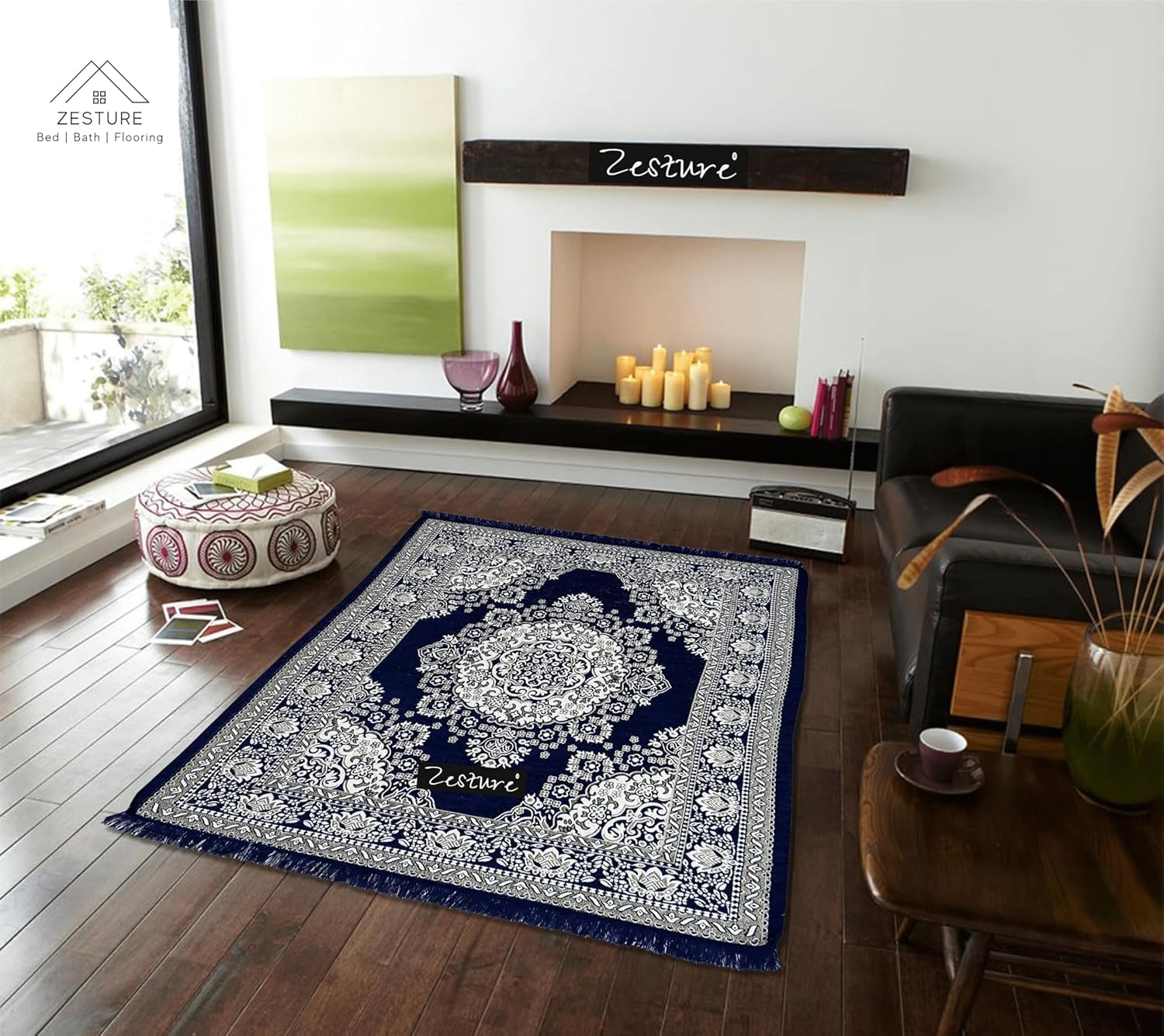 Velvet Touch Chennile Multipurpose Carpet, Rug,dhurries (Navy Blue, 4.5 x 7)