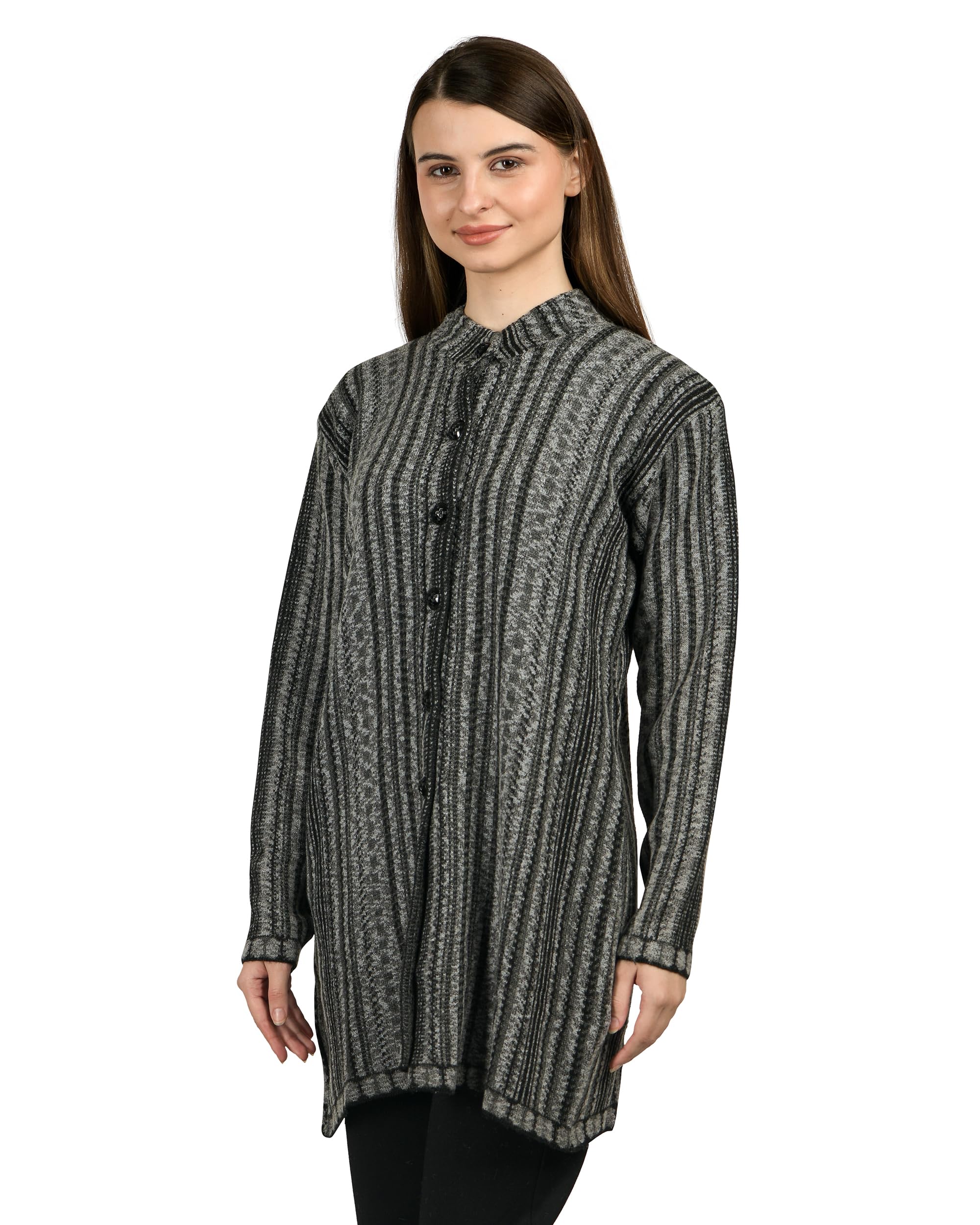Women Woolen Long Coat Warm Fabric Cardigan Winter Wear Pure Wool Thick Sweater For Women 100% Rainbow Wool Free Size Cotty With Side Pockets-image-29