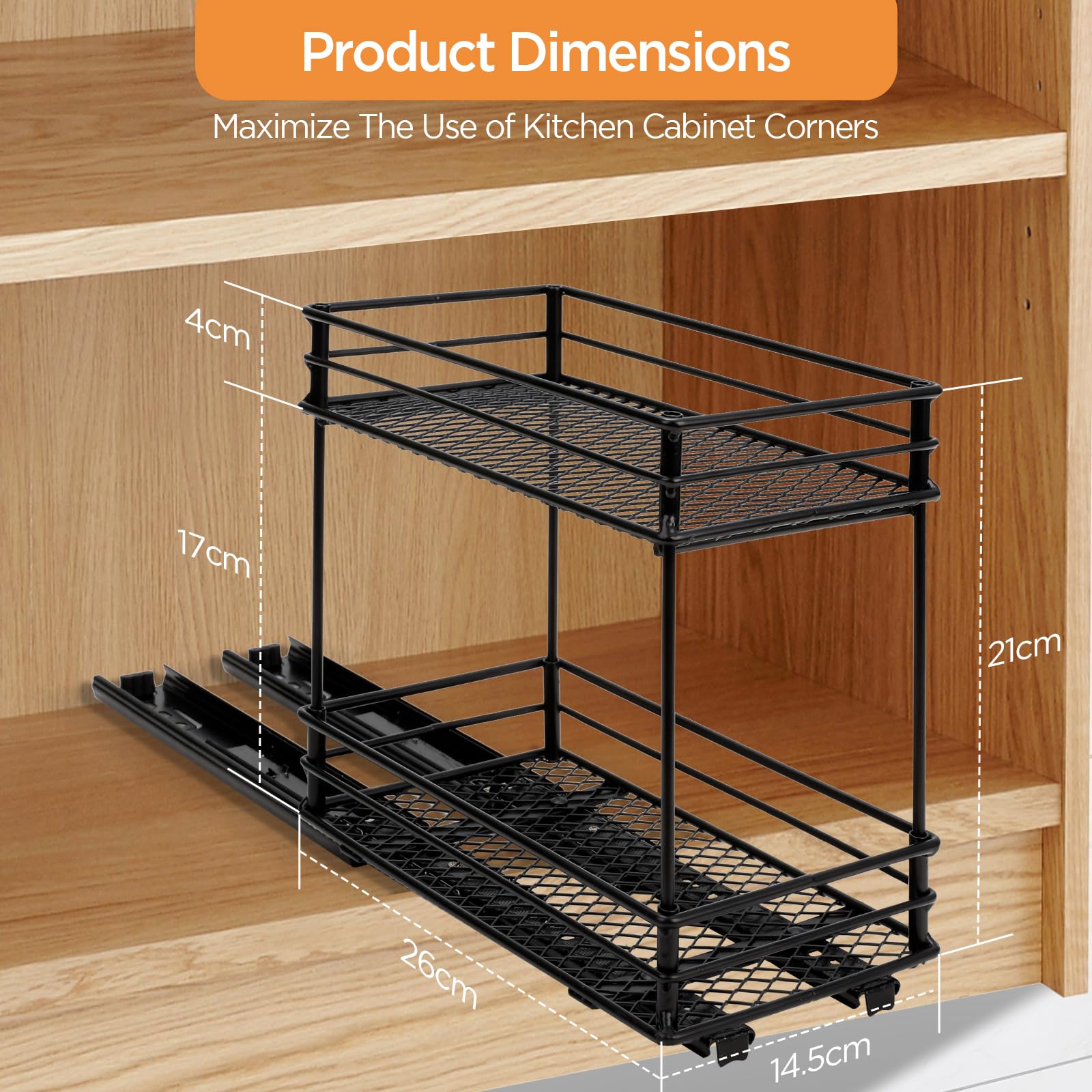VINATO Organizador Deslizante de Especias de 2 Niveles – Estante para Especias con Guías, Organizador de Cocina para Armario (26x15x21,8 cm)