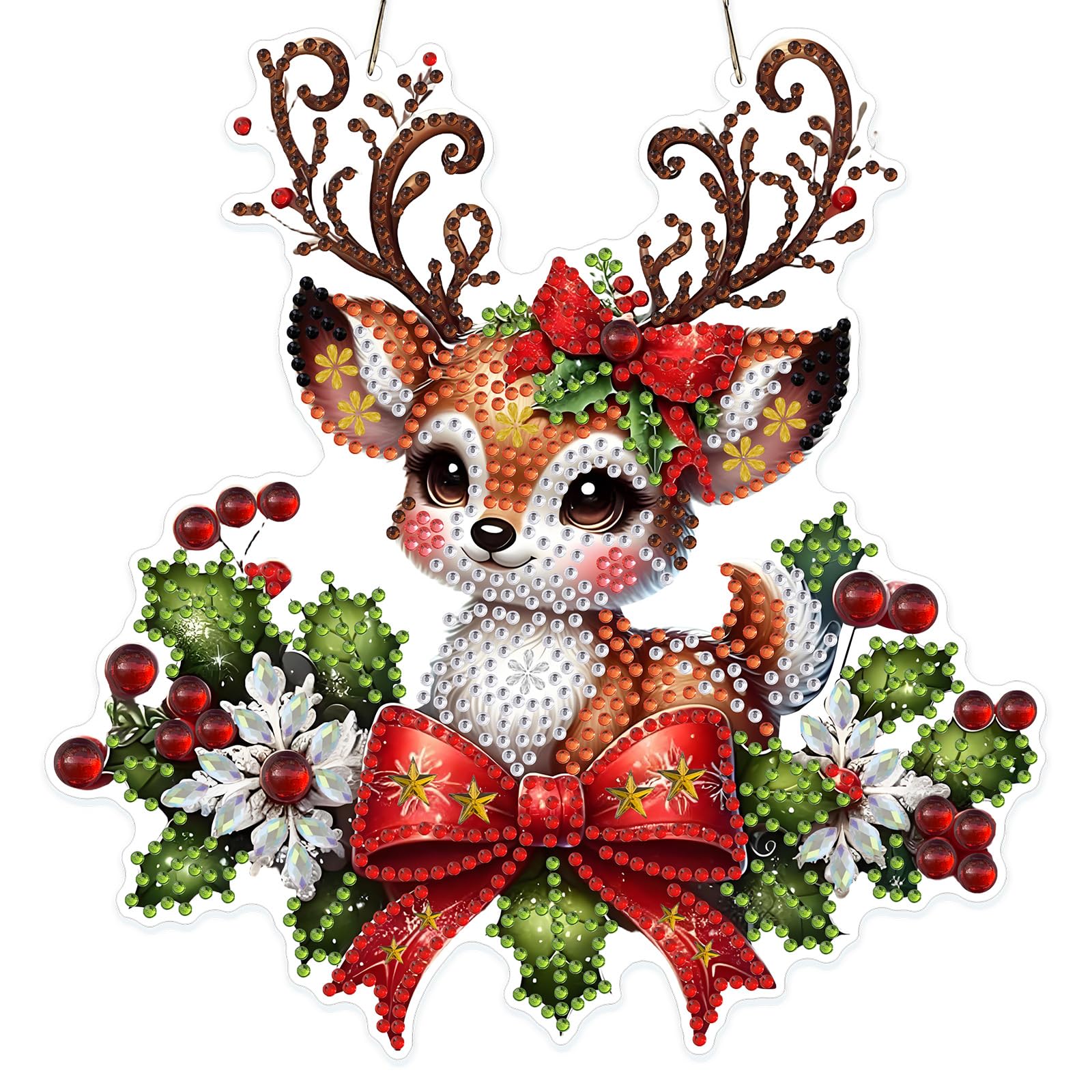 MOGTAA Christmas Diamond Art Hanging Kits for Adults Kids, 5D Special Shape Diamond Painting Christmas Deer Pendant Kits, Crystal Rhinestones Animal Crystal Art Painting for Home Decor Gifts