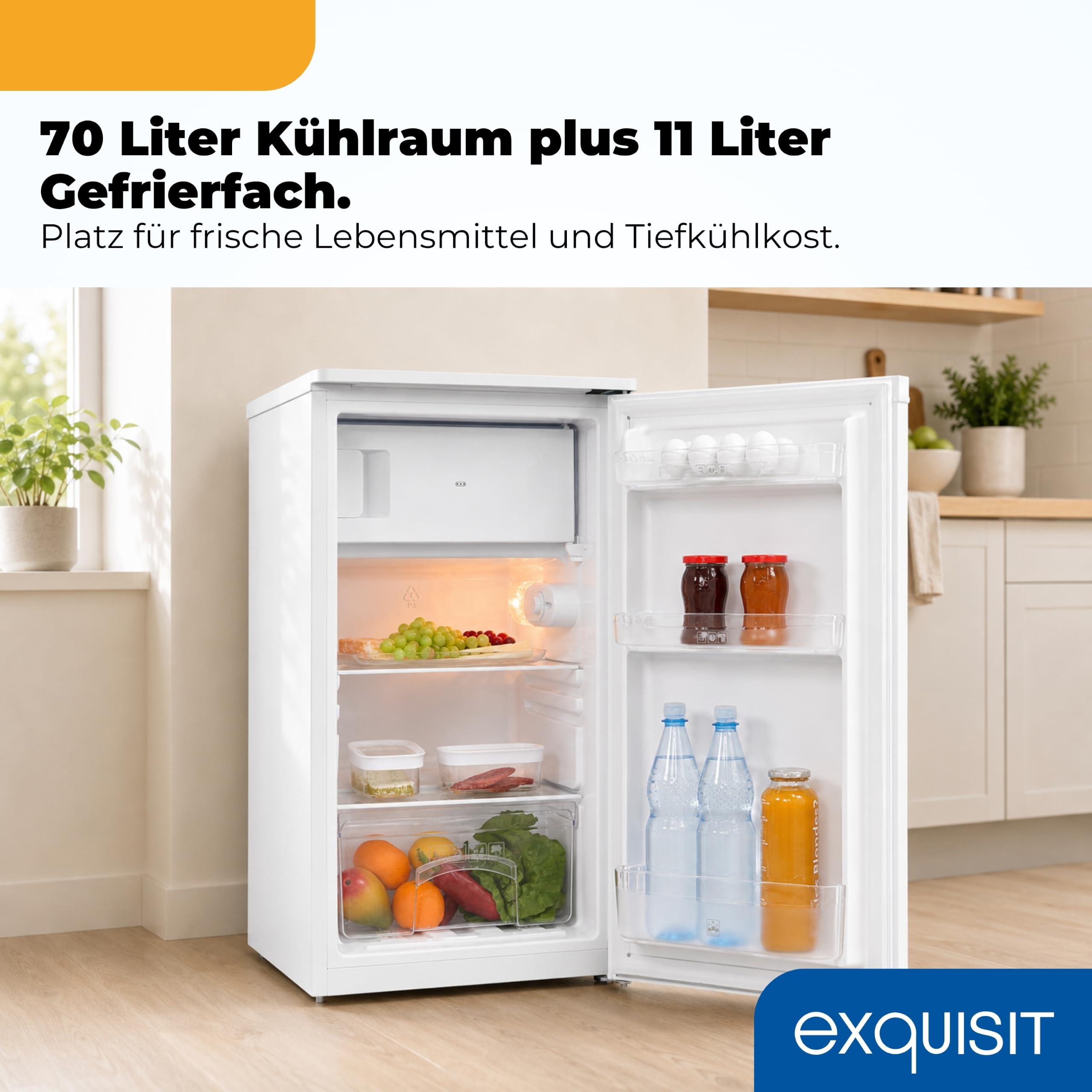 Exquisit KS5117-3-040E Kühlschrank mit Gefrierfach, 81 l, Weiss, Energieklasse E, 40 dB
