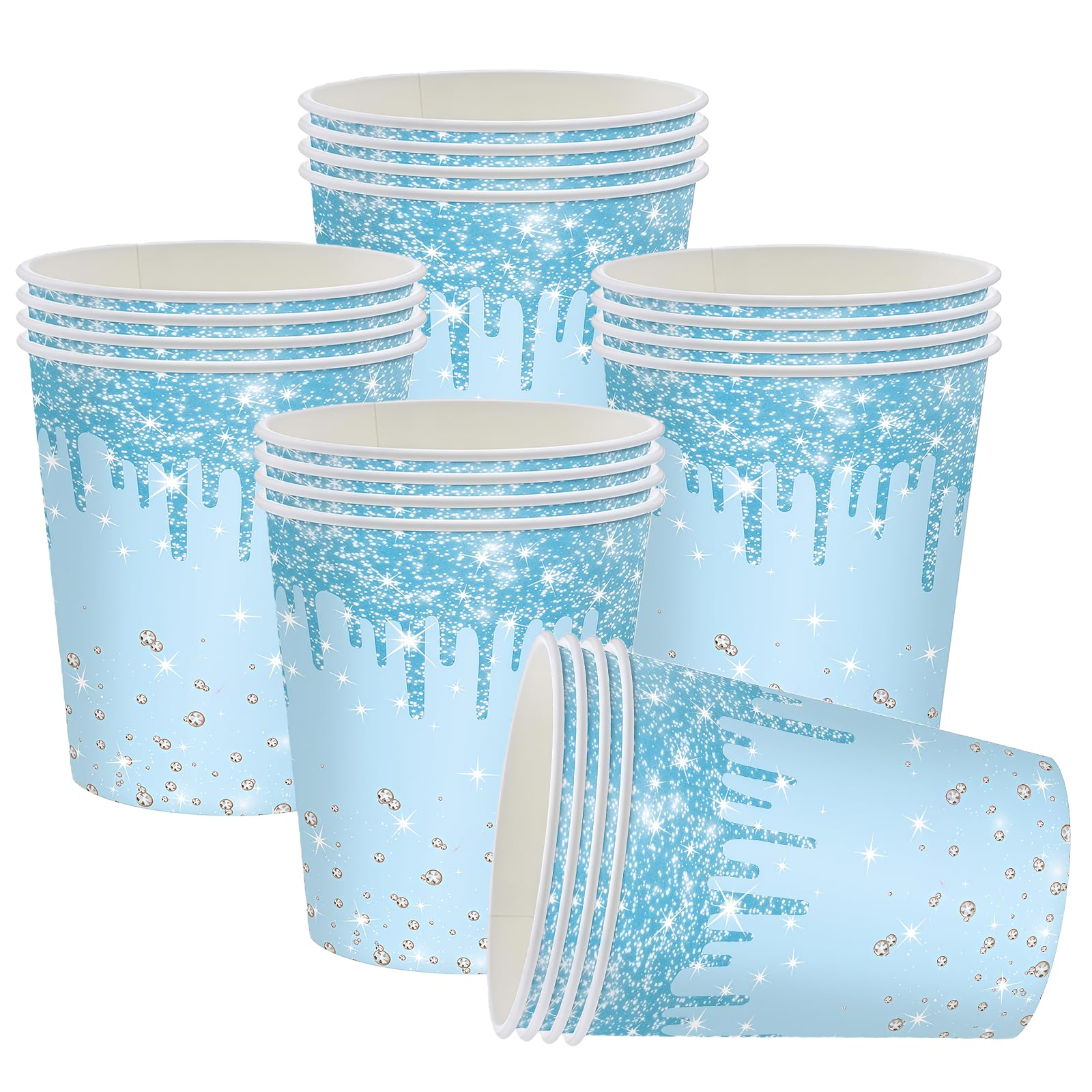 ATBEAMEN 20Pcs Blue Paper Cups 9oz,Diamond 250ml Drinking Cups Disposable Party Paper Cup Sparkling Blue Cup for DIY Birthday Christmas,Picnic,Baby Shower Wedding Party Cups Supplies