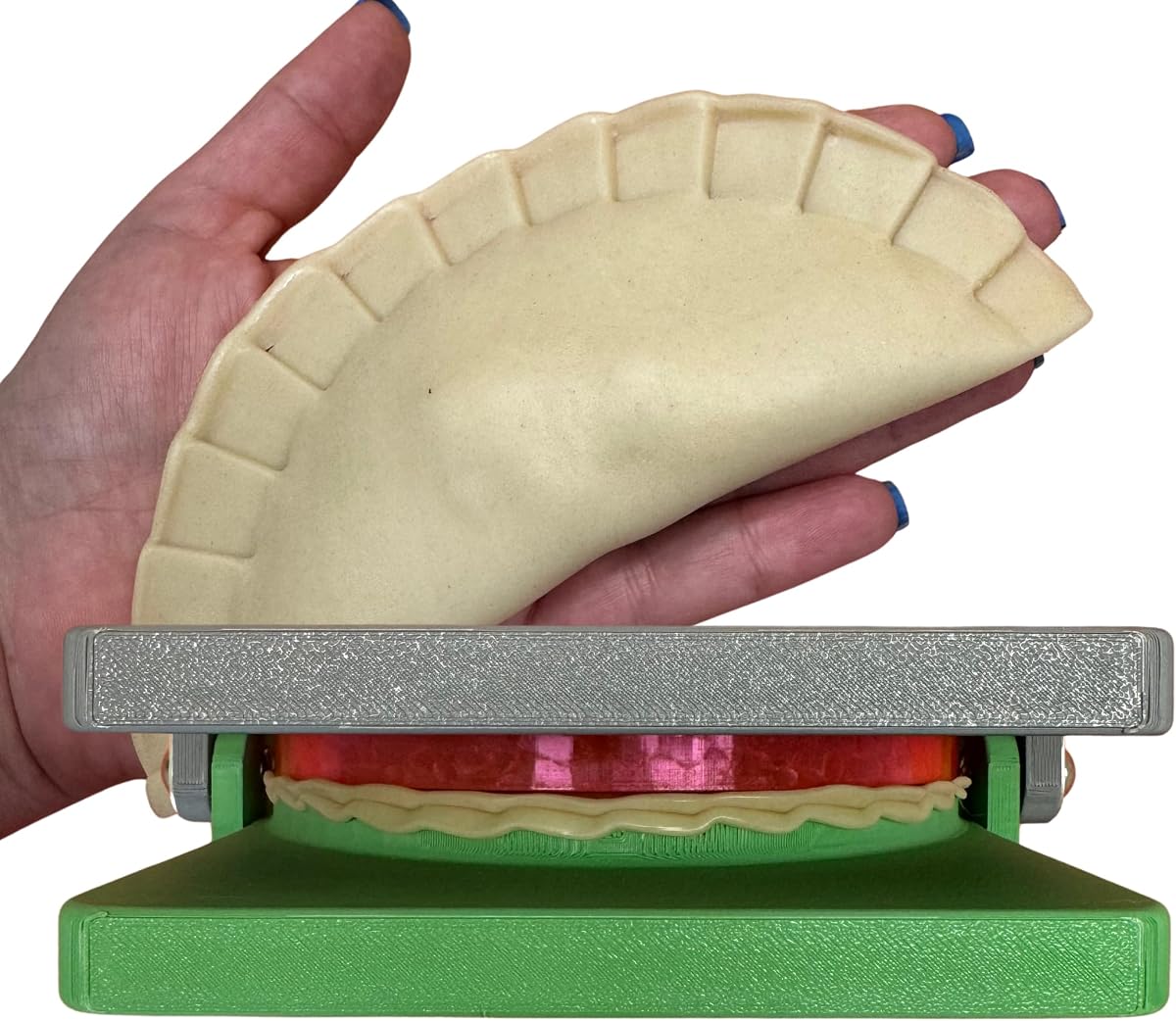 Prensa para hacer empanadas de 6" (15,24 cm), prensa para empanadas, molde para empanadas, prensa para dumplings, sellador de tortillas, máquina para hacer pierogi | Doble cara: prensado para dumplings + sello de TPU suave para cero fugas. 100% PETG. Cortador de masa incorporado. 4 tamaños + paquete. Hecho en EE. UU.