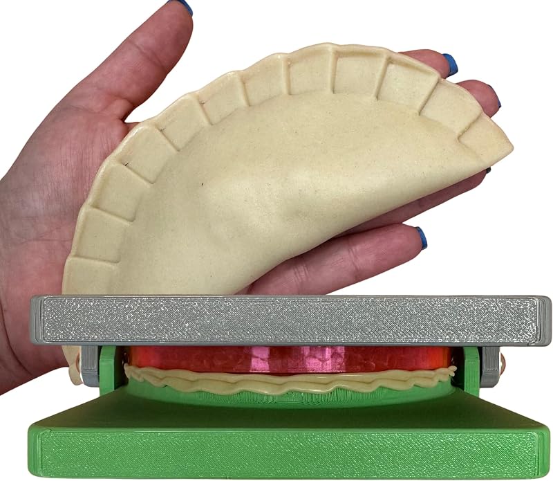 Prensa para hacer empanadas de 6" (15,24 cm), prensa para empanadas, molde para empanadas, prensa para dumplings, sellador de tortillas, máquina para hacer pierogi | Doble cara: prensado para dumplings + sello de TPU suave para cero fugas. 100% PETG. Cortador de masa incorporado. 4 tamaños + paquete. Hecho en EE. UU.