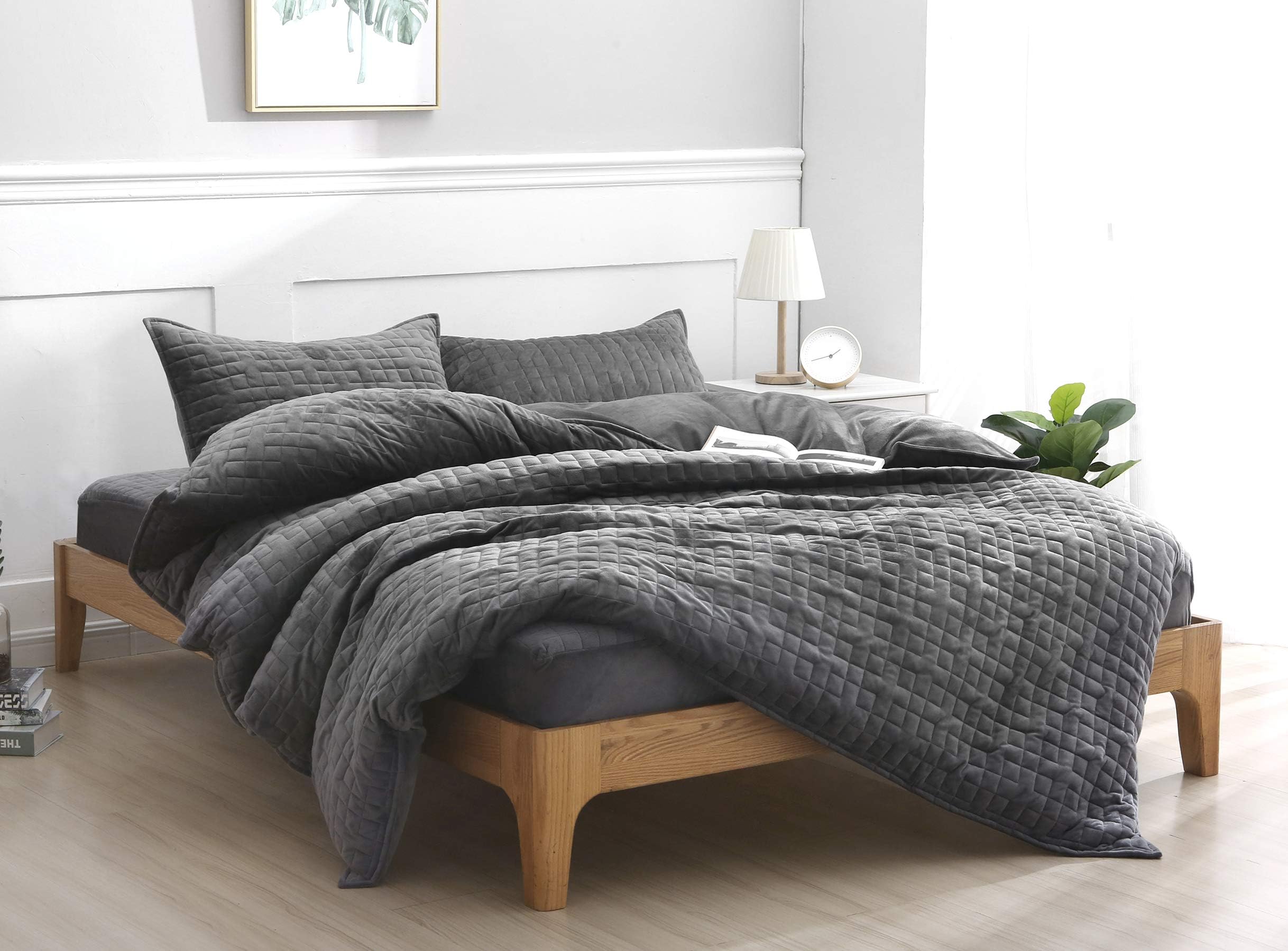 F.Y.Dreams Duvet Cover for Weighted Blanket 60x80 inches with 8 Ties/Minky Quilted/Dark Grey