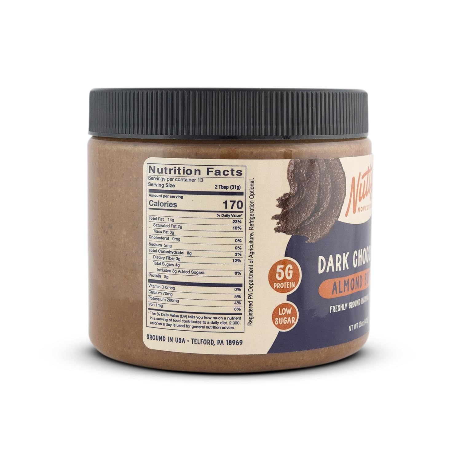 Nutty Novelties Gourmet Dark Chocolate Almond Butter for Toast, Smoothies, and Baking - High Protein & Healthy - Keto & Paleo Friendly - Non-GMO, No Artificial Ingredients - Creamy Nut Butter - 15 Oz