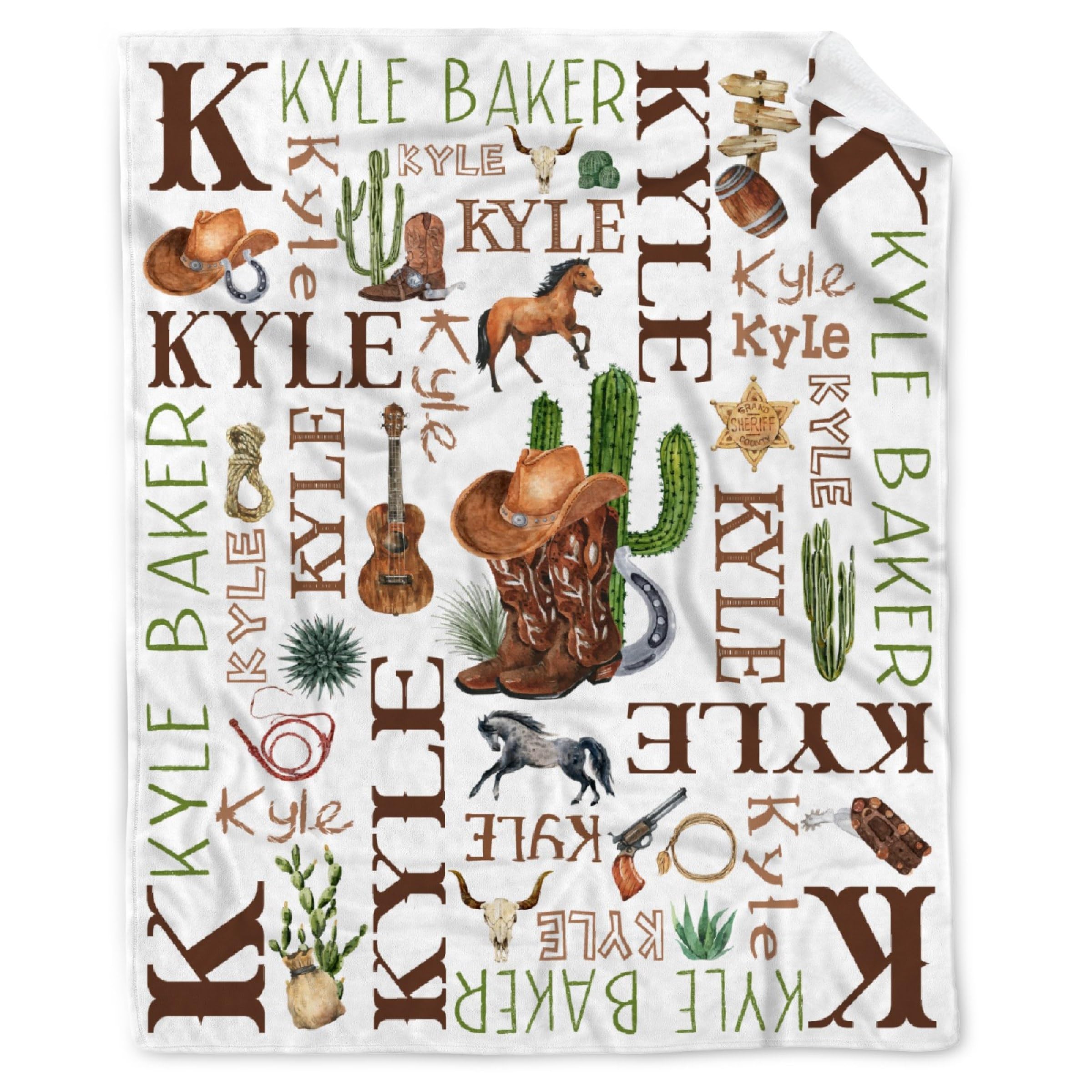 MYSTCOVER Personalized Retro Horse Western Cow-Boys Baby Blanket Gifts for Girls Boys, Custom Retro Horse Western Baby Blanket with Name, Retro Horse