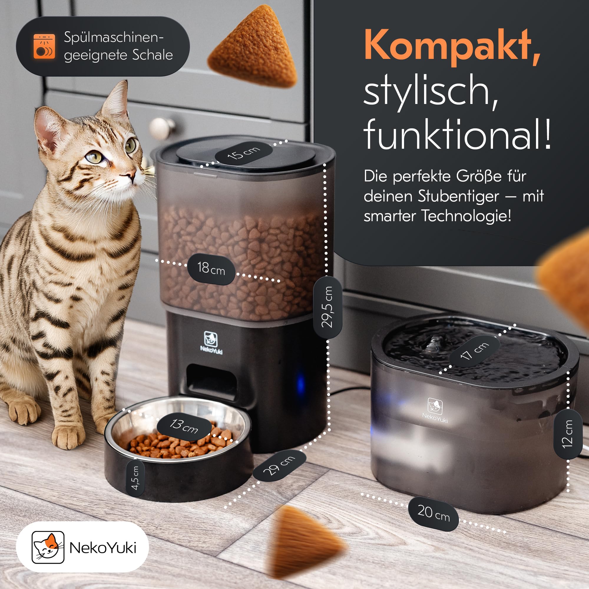 Futterautomat & Katzenbrunnen 2-in-1 | App-gesteuert, 3L Trinkbrunnen, automatischer Futterspender für Katzen | leise, hygienisch, mit Batterie-Notbetrieb