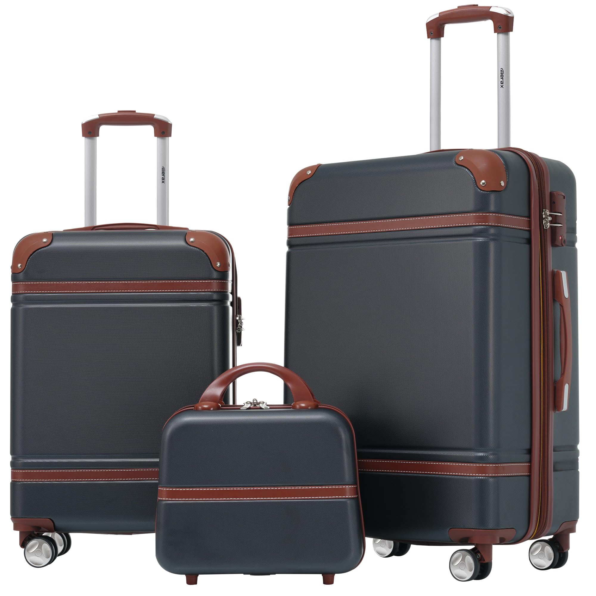 Merax Luggage Set Piece Suitcase Set with Cosmetic Case Expandable  Spinner Wheels Vintage Luggage Sets(Black,20