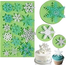 Snowflake Fondant Silicone Molds, Christmas Snowflake Sugarcraft Mold, 3D Silicone Baking Mold for Chocolate Candy Cupcake Decoration Polymer Clay Resin Mold Frozen Party Supplies (4 Pieces/Green)