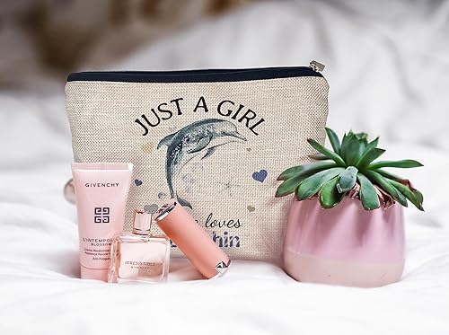 Miniatura 3 de Just A Girl Dolphin Lovers - Bolsa de cosméticos para amantes de los delfines, bolsa de maquillaje de acuarela azul, bolsa de maquillaje, bolsa con