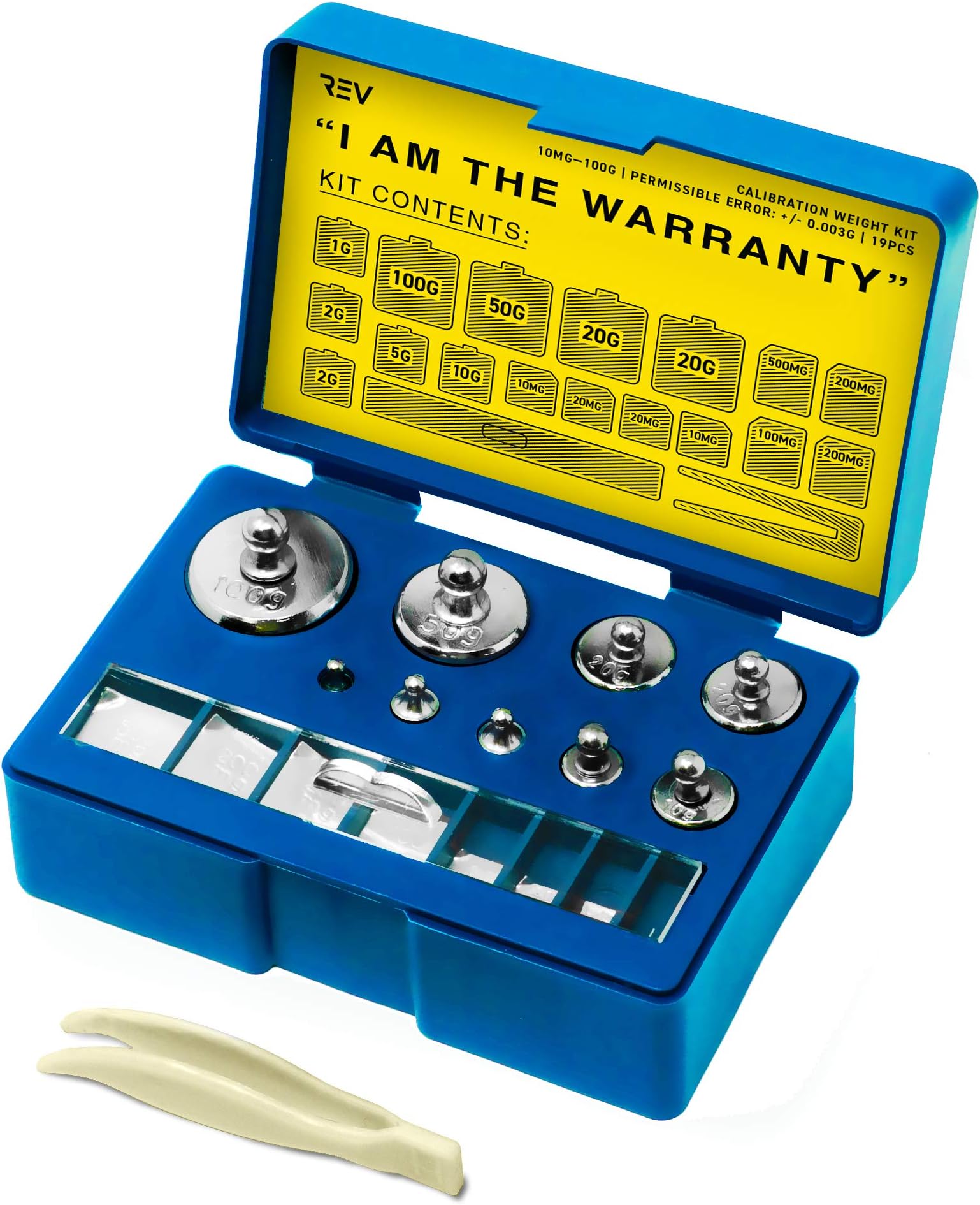 19 pcs Calibration Weight Set 100g โ 10mg With Tweezers And Presentation Box For Accurate Precision Balancing Of Digital, Jewellery, Diamond, Pocket, Laboratory And Other Scales