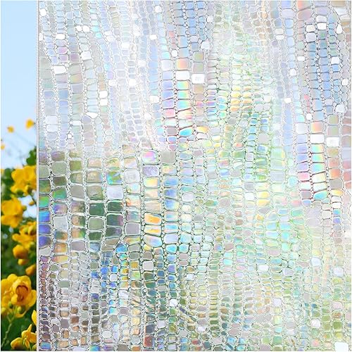 Miniatura 7 de CottonColors Película de privacidad para ventana, diseño de tulipanes arcoíris 3D, película de vitral, sin pegamento, bloqueo UV, control de calor