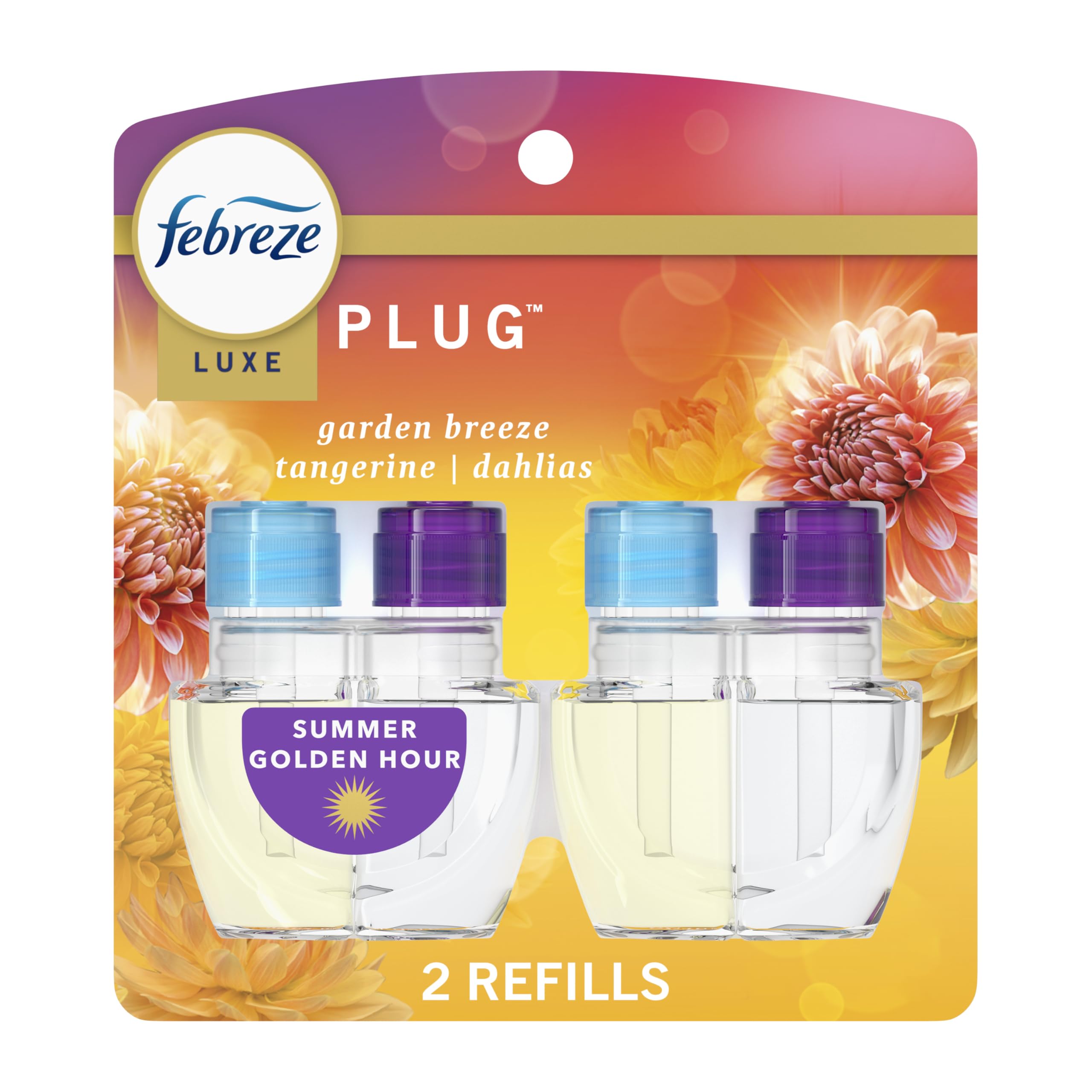 Febreze Plug In Air Freshener Odor-Fighting Scented Oil Refill Summer Golden Hour 2 Refill