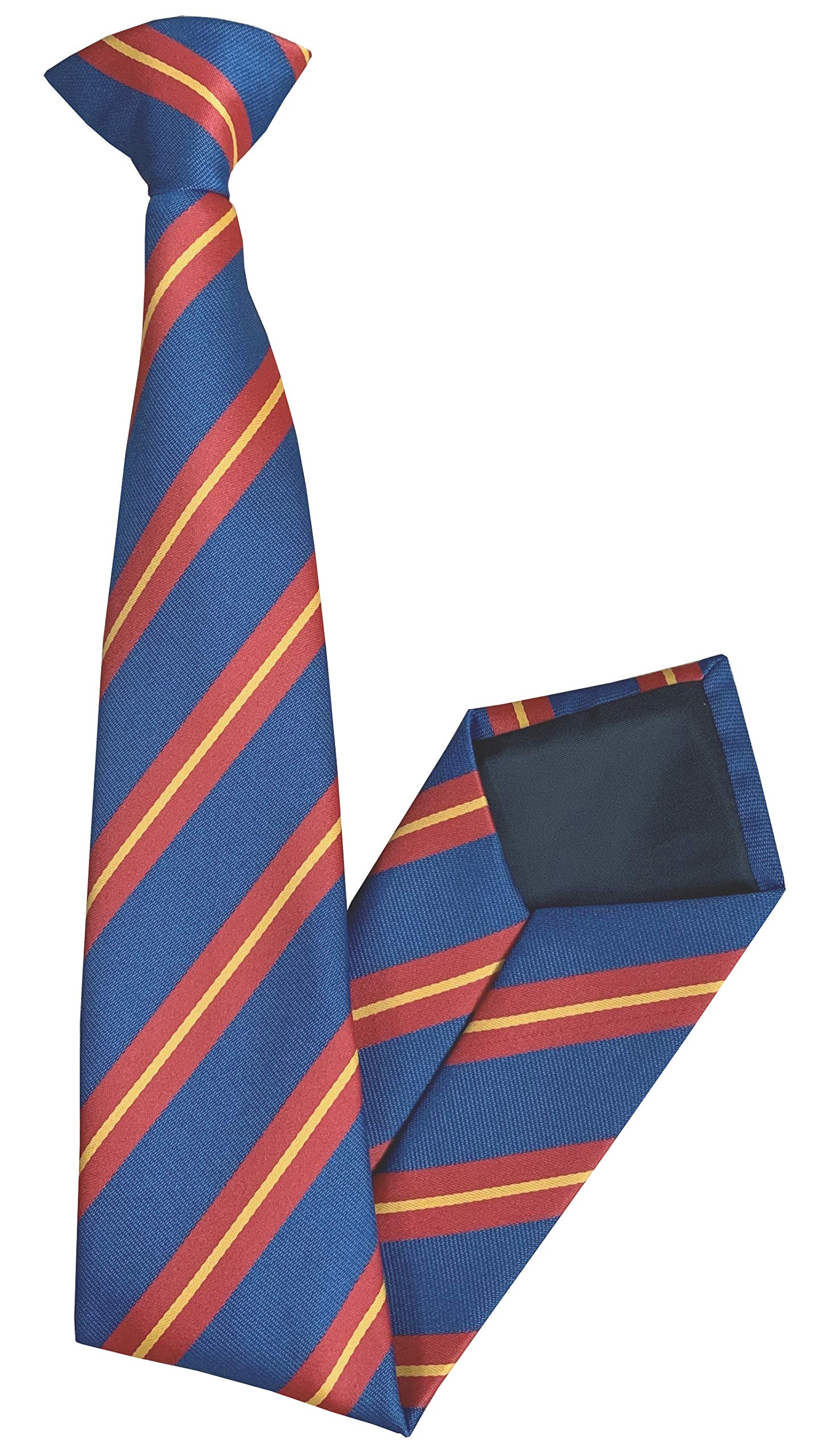 Men's Striped Clip On Tie (Navy, Red & Yellow)