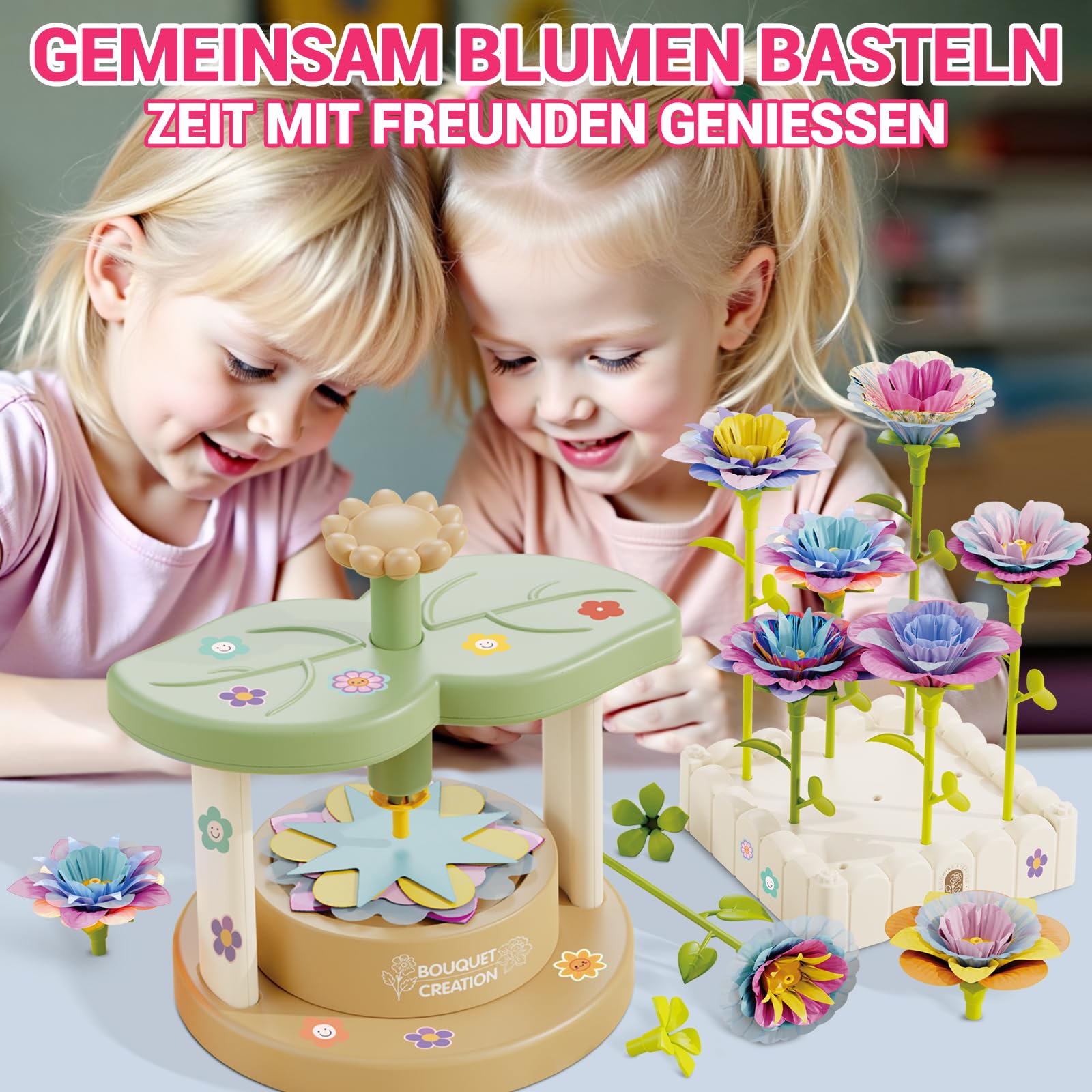 DIY Blumen Bastelset für Kinder ab 3 Jahren, Kunststoff Blumensträuße Basteln Spielzeug, Blumenpresse Kinder, Blumengarten Spielzeug, Kreativ Geschenkidee für Mädchen, Geburtstags- & Festtagsgeschenk